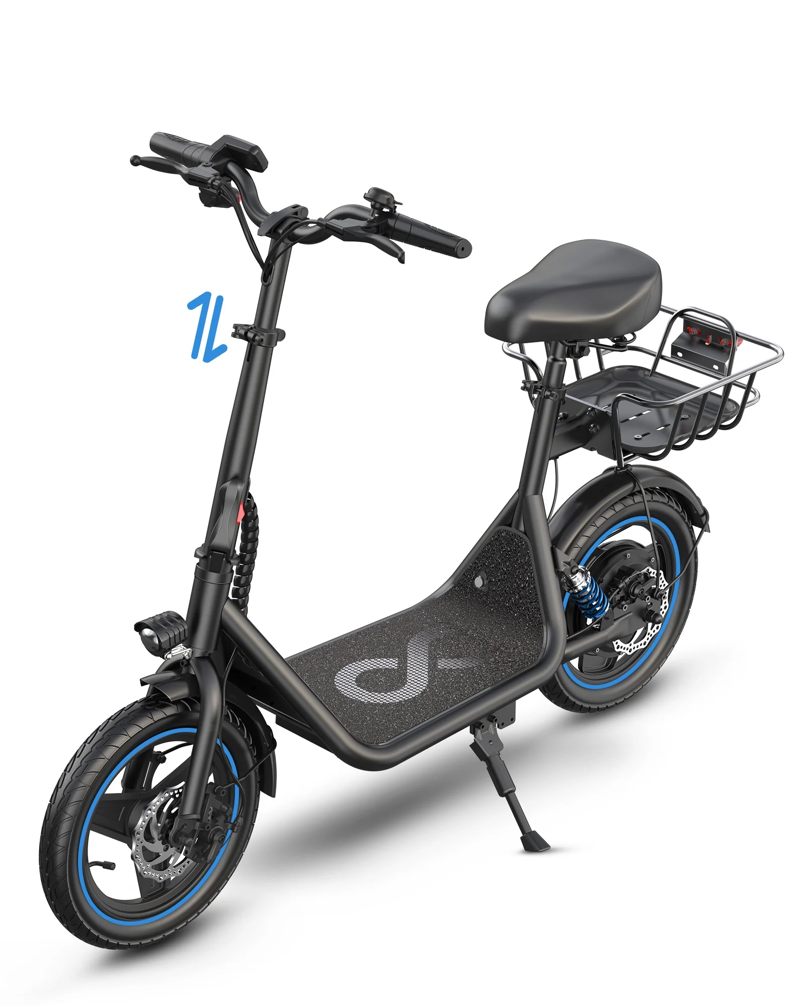 Kistp 600W Electric Scooter with Seat for Adult,14 inch Commuter Electric Scooter with Dual Shock Absorbers and Basket-up to 25 Miles 18.6MPH Rear Basket - Womvr