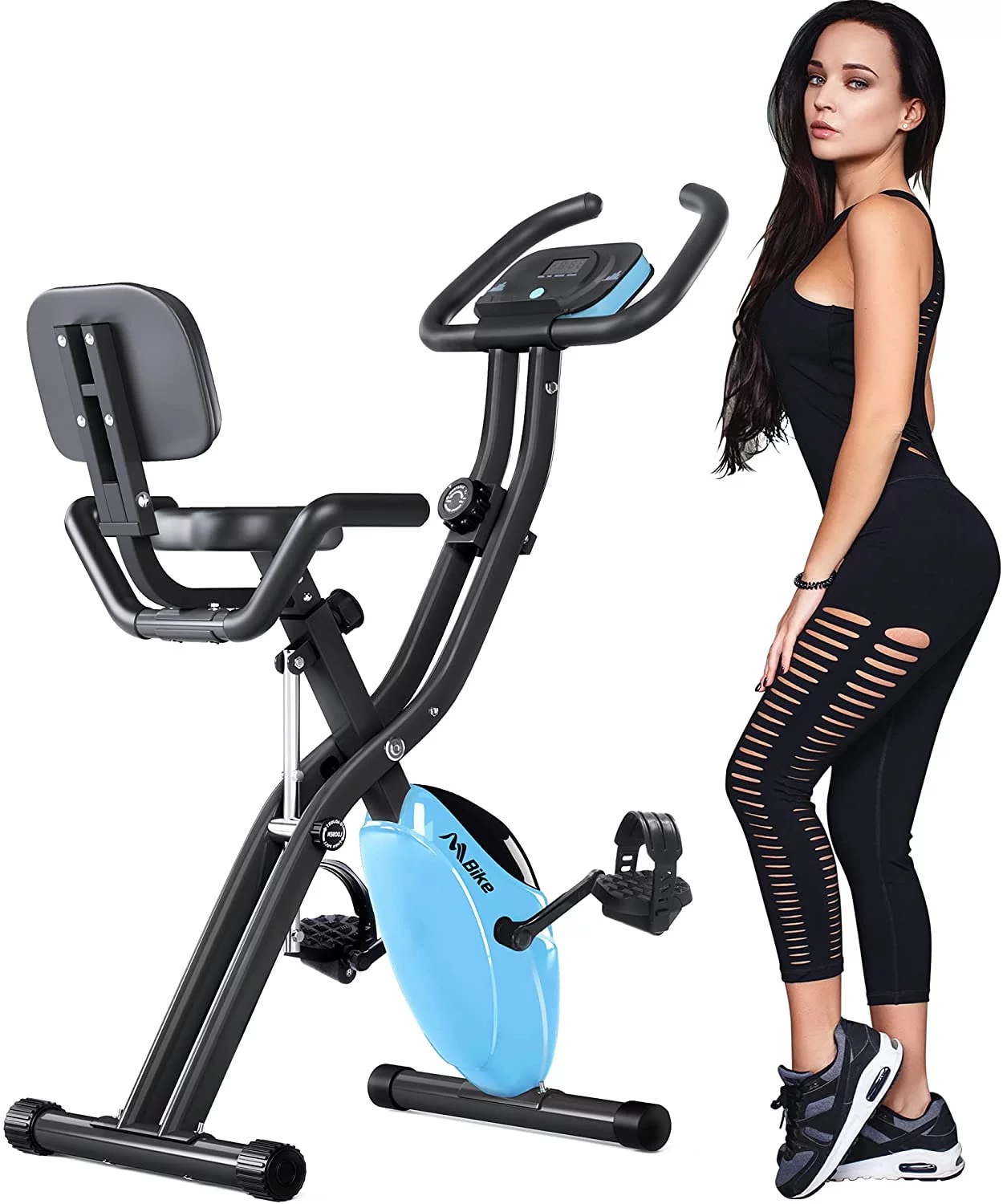 Folding Exercise Bike with 10-Level Adjustable Magnetic Resistance | Upright and Recumbent Foldable Stationary Bike is The Perfect Workout Bike for Home Use for Men, Women, and Seniors - Womvr