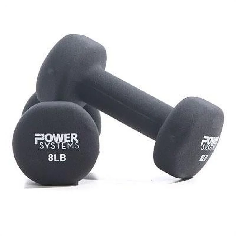 Power Systems Premium Neoprene Coated Dumbbell, Black, Pair, 8 lb - Womvr