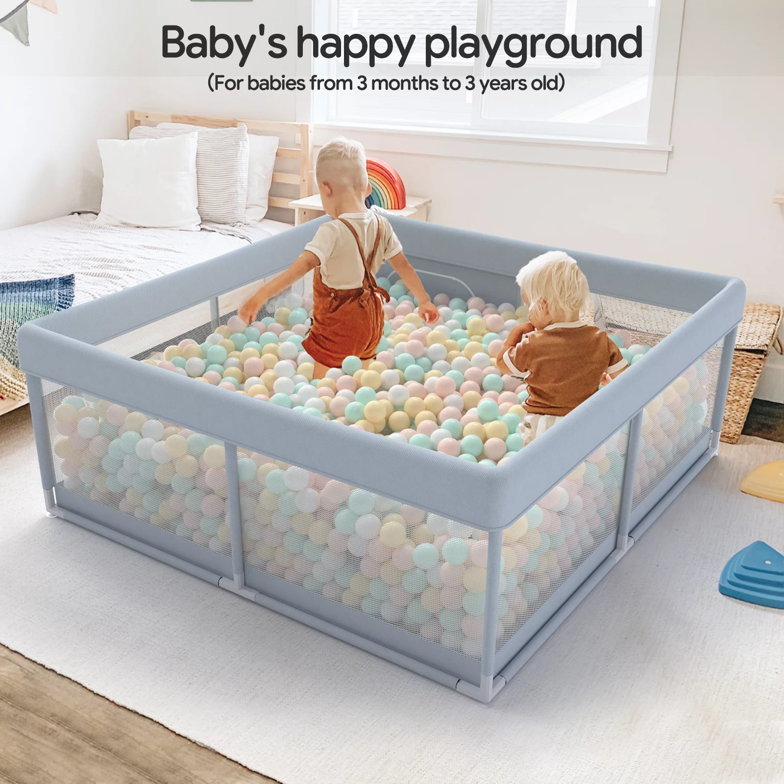 Pkinoicy 47x47inch Play Pen with Mat for Babies and Toddlers, Playpen with Mat, Baby Playpen with Mat, mall Baby Playpen with Mat - Womvr