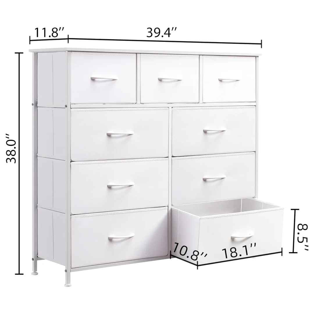 Somdot Dresser, 9-Drawer Fabric Storage Tower for Bedroom, Nursery, Entryway, Closets, Tall Chest Organizer Unit with Large Capacity Fabric Bins - Womvr