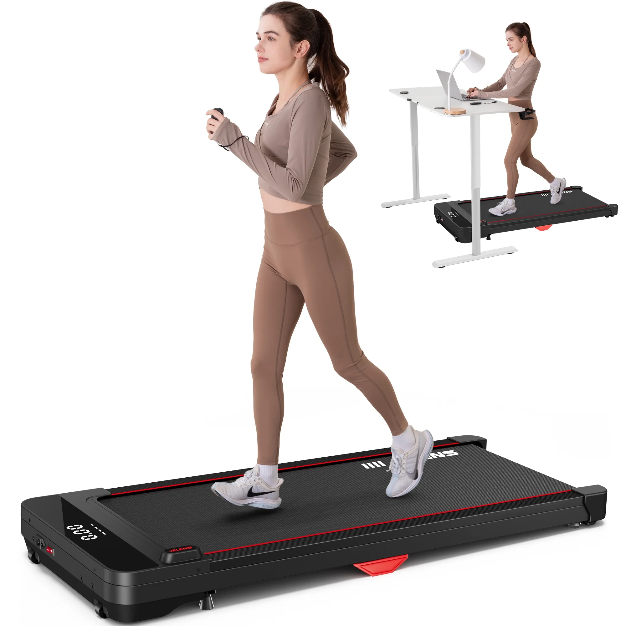 JELENS Walking Pad, Under Desk Treadmill, 2.5HP Portable Treadmills for Home Office, Walking Jogging Machine with Remote Control, LED Display - Womvr