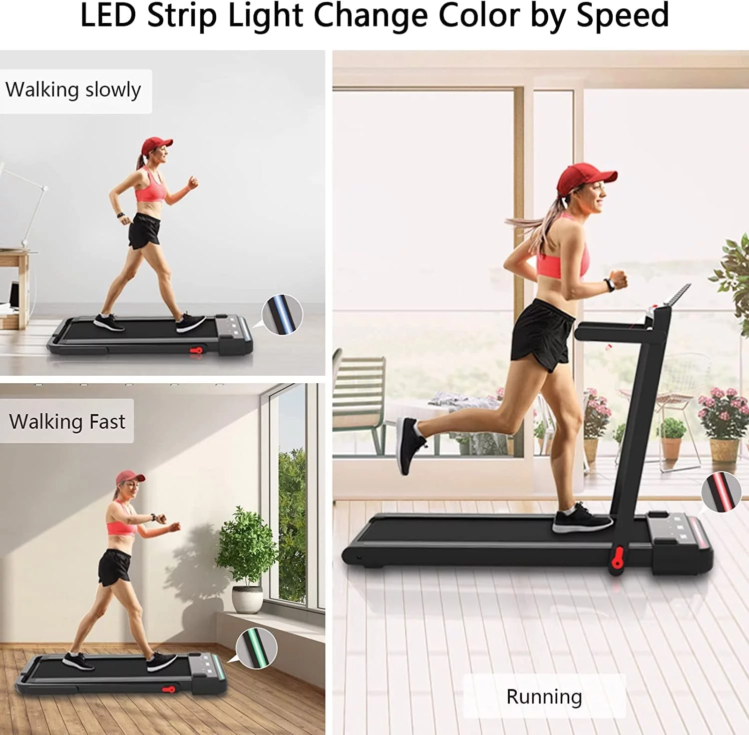 Under Desk Treadmill 2 in 1 Folding Portable Treadmill, Walking Treadmill 2.25HP, Under Desk Electric Treadmill with Remote APP Control LED Display Phone Holder No Needed Assembly for Home & Gym - Womvr