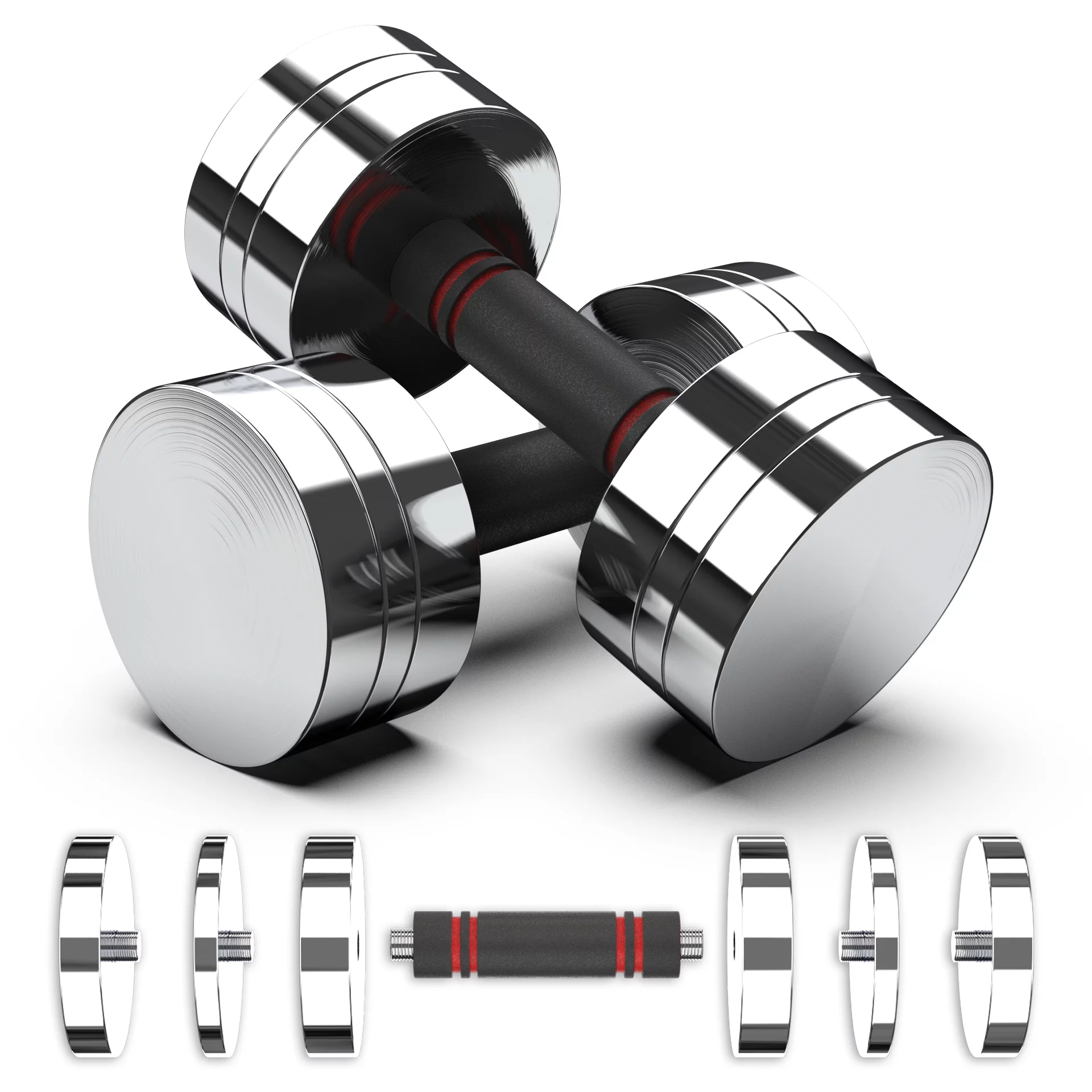 Synergee Ultra Compact Adjustable Dumbbell Set. Steel Weight Set with Foam Handles and Chrome Finish. Weights Range from 10-20 lbs. - Womvr