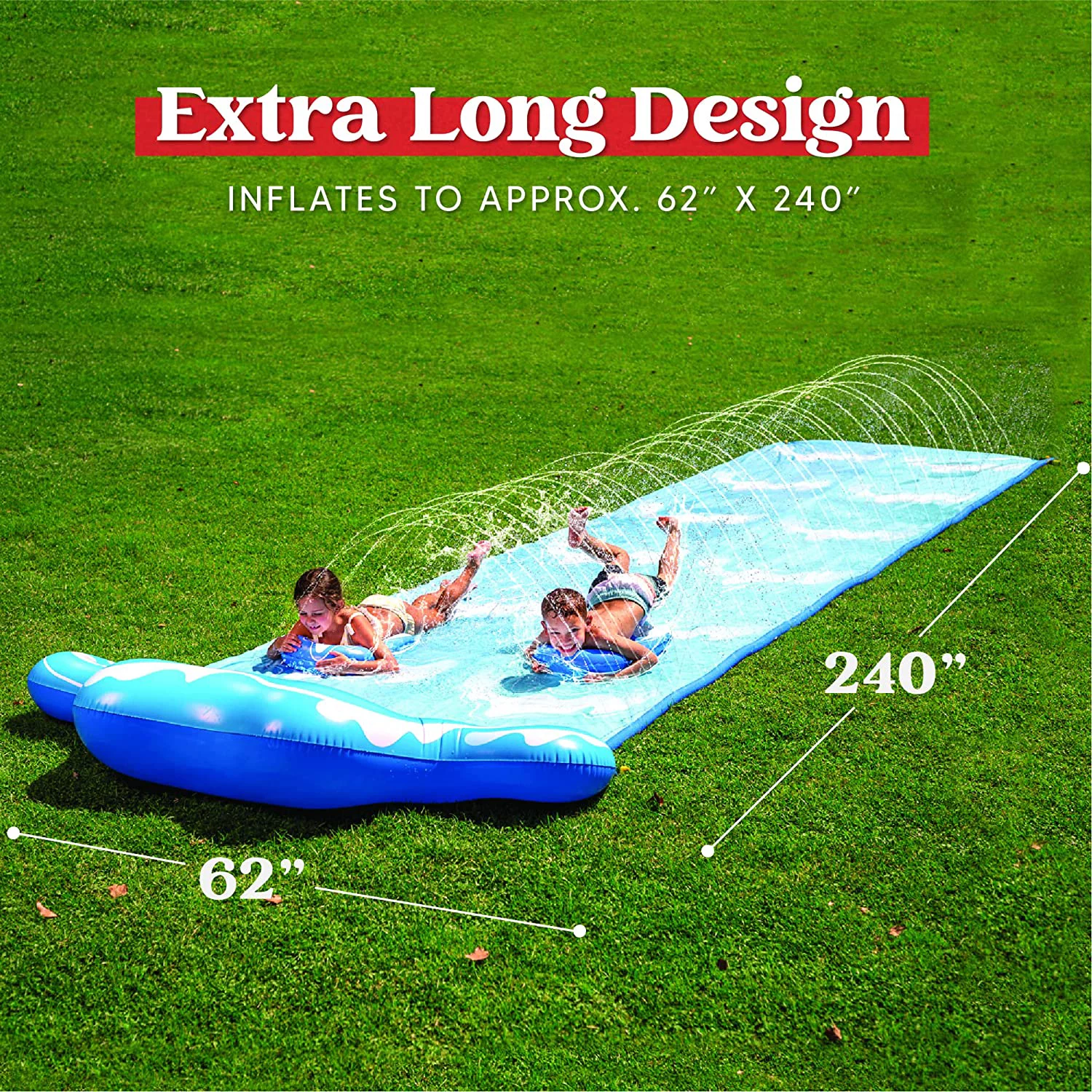 Lavinya 20ft Slip and Slide Blue Wave Water Slides with 2 Boogie Boards & 2 Sliding Racing Lanes Backyard Waterslide with Sprinklers Fun Summer Toy 20ft x 62in - Womvr