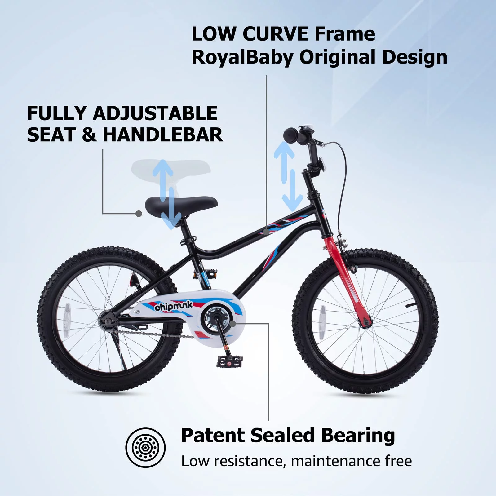 RoyalBaby Chipmunk Kids Bike Boys Girls 16 Inch Bicycle with Training Wheels and Kickstand Red - Womvr