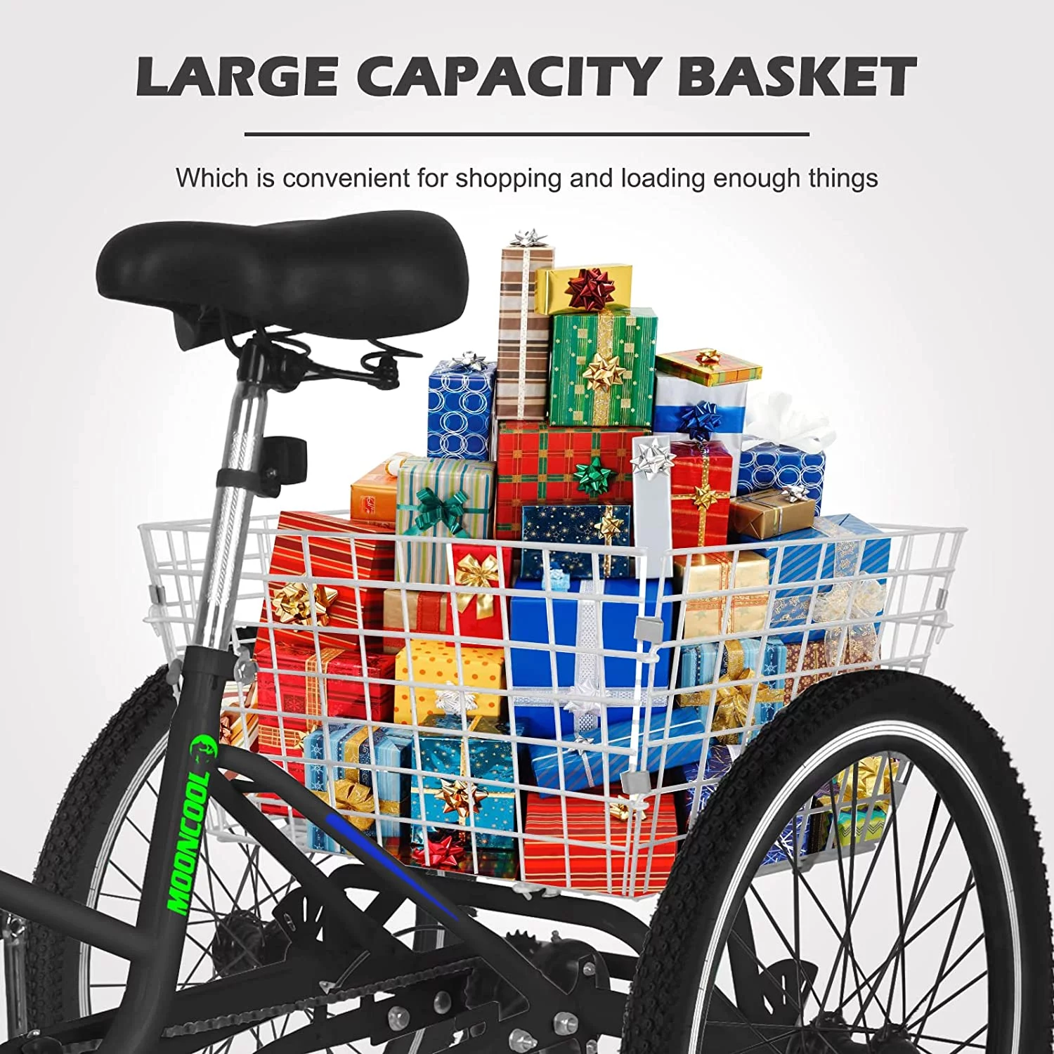 MOONCOOL Adult Folding Tricycle, 7 Speed 20/24/26 inch Adult Tricycles, Three Wheel Bike Cruiser Trike with Large Basket - Womvr