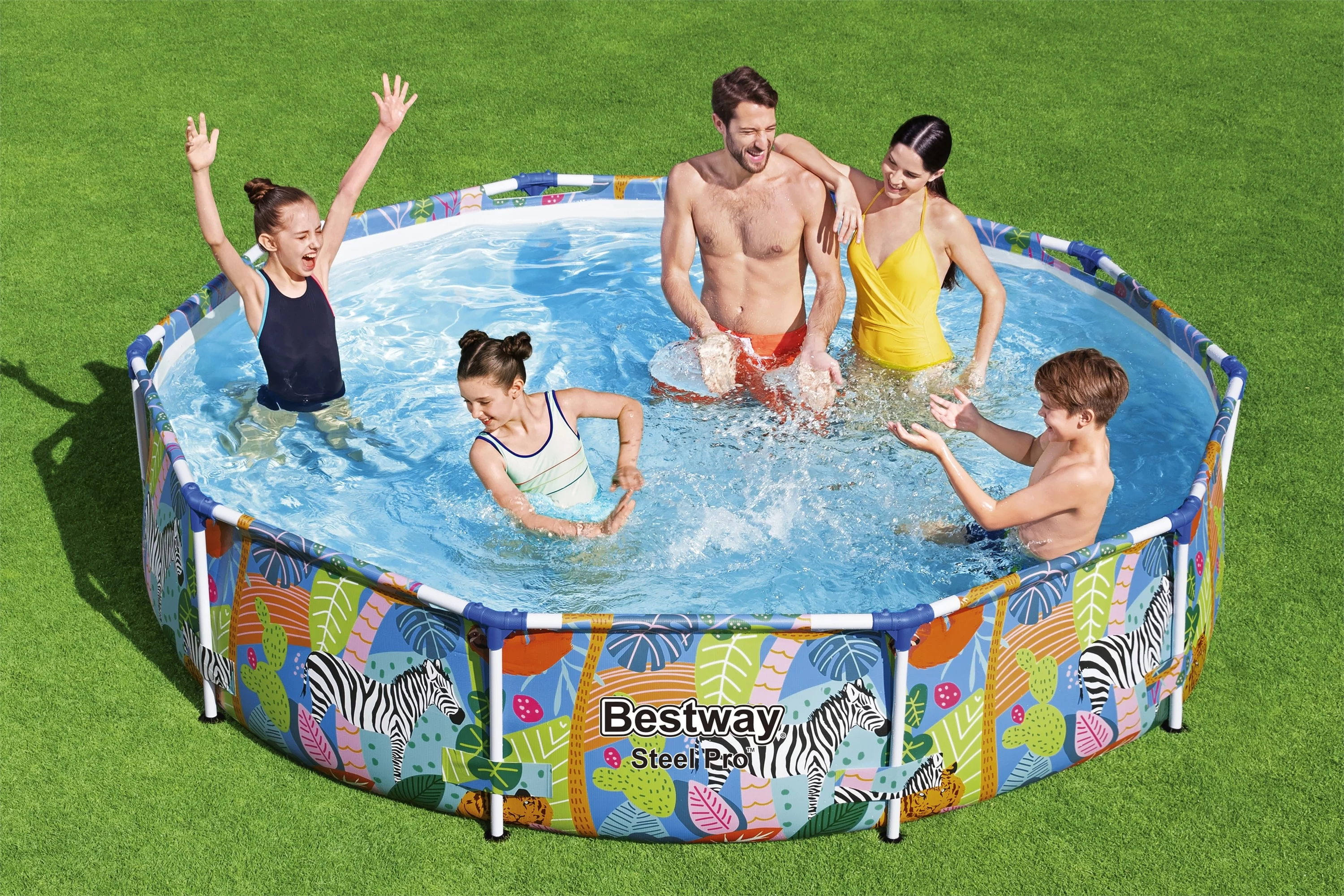 Bestway Steel Pro 10 ft. x 26 in. Round Metal Frame Above Ground Pool, Animal Print - Womvr
