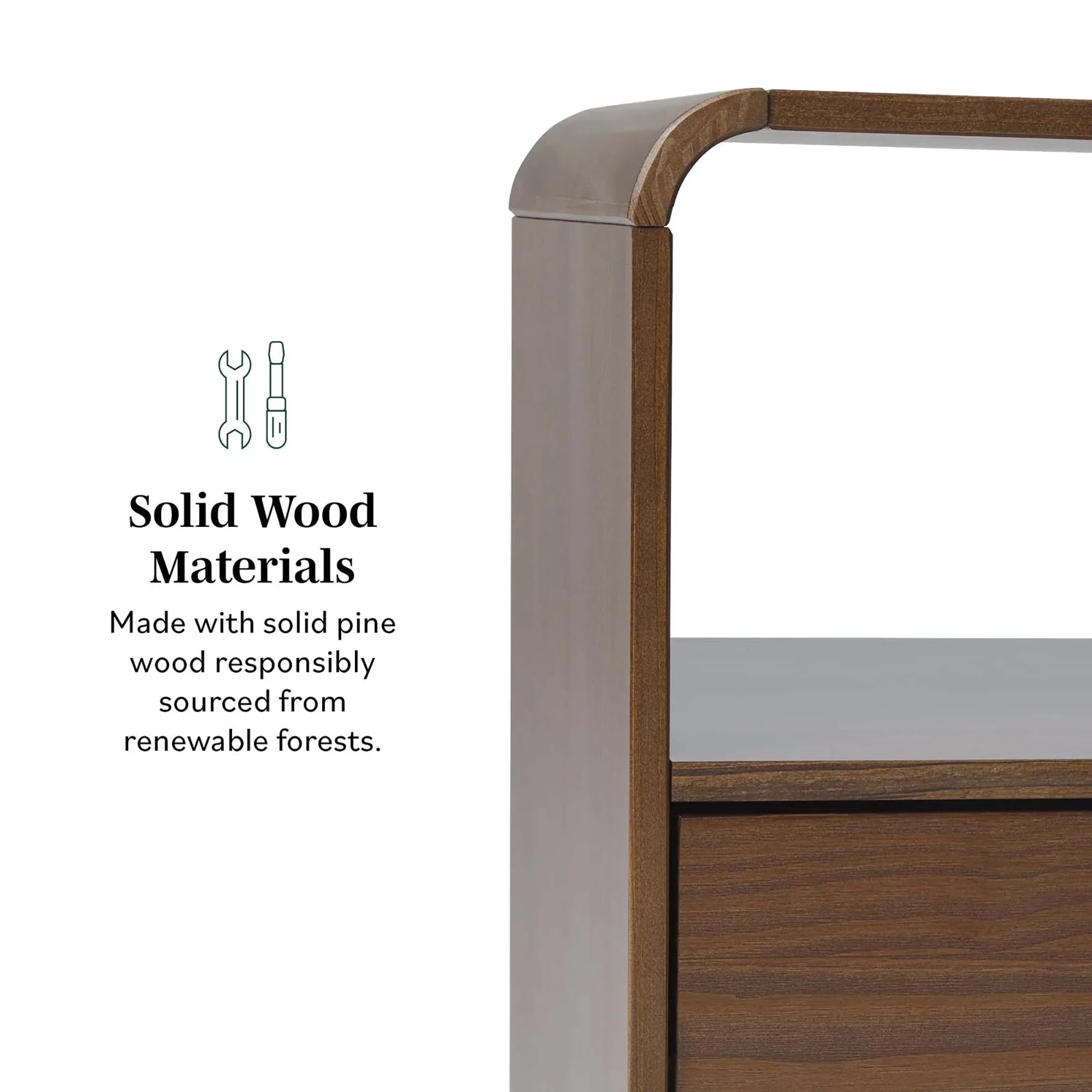 Walker Edison Modern Curved-Frame Solid Wood Nightstand, Brown - Womvr