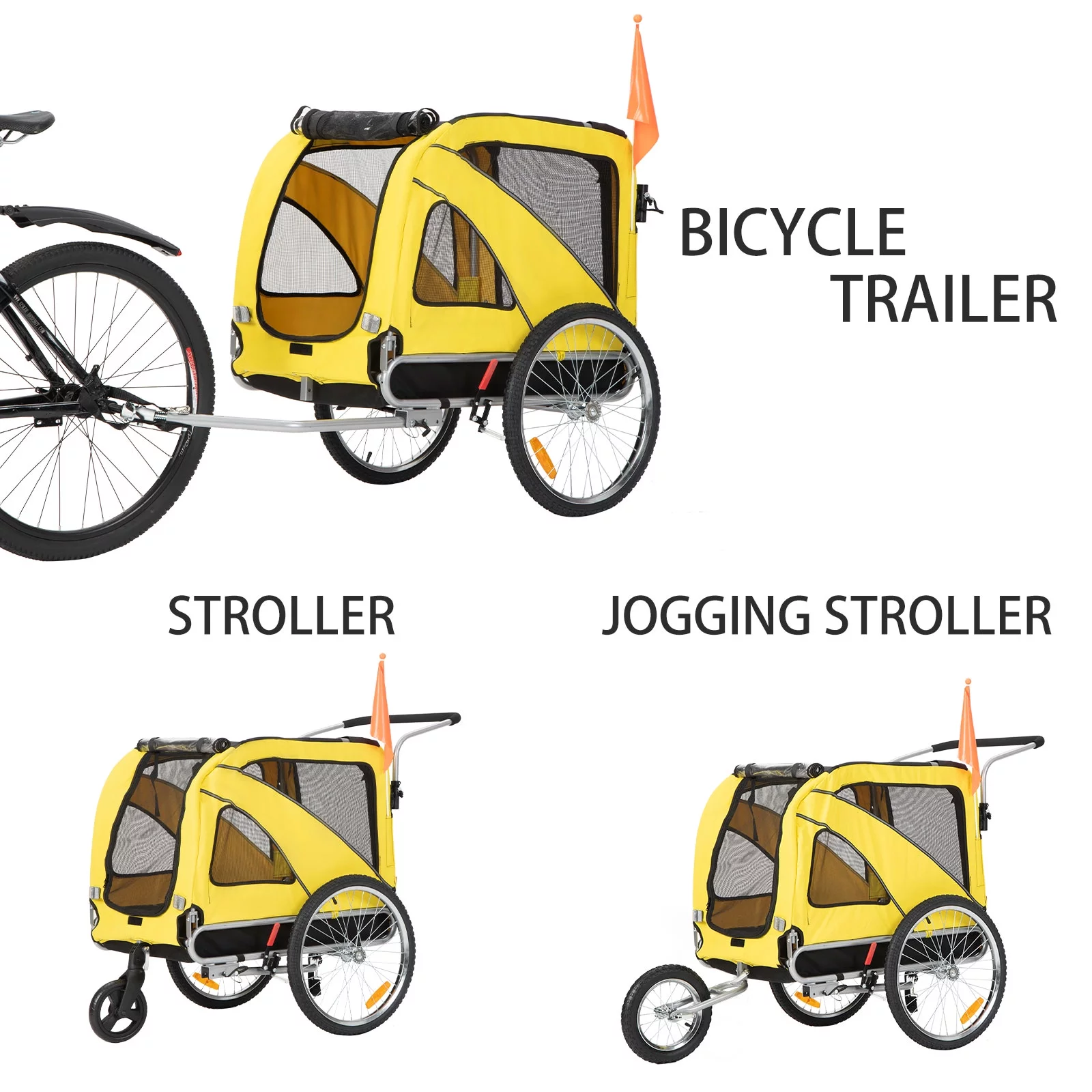 MOJAY 3-in-1 Dog Bicycle Trailer, Dog Stroller, and Dog Jogging Stroller, Red - Womvr