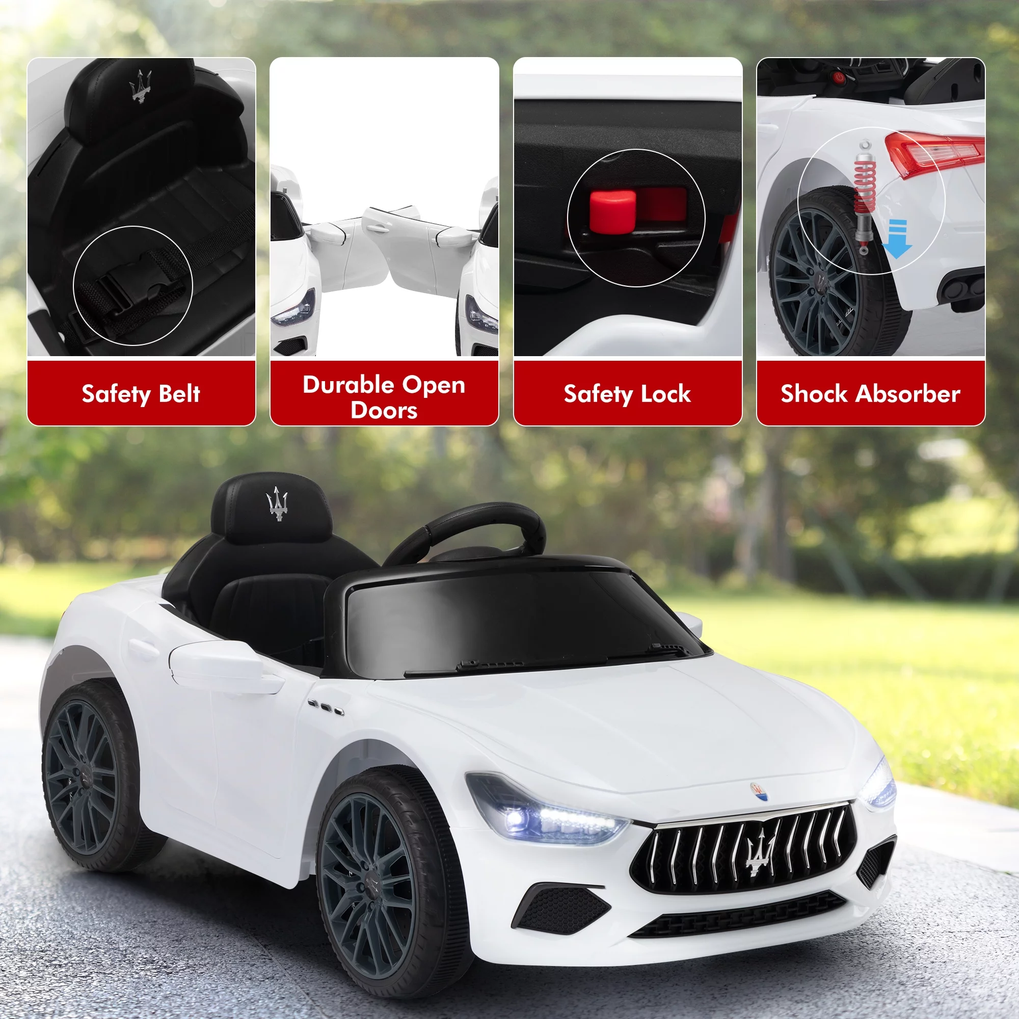 12V Maserati Licensed Kids Ride on Car Battery Powered Toy Car W/ Remote Control LED MP3 USB, Pink - Womvr