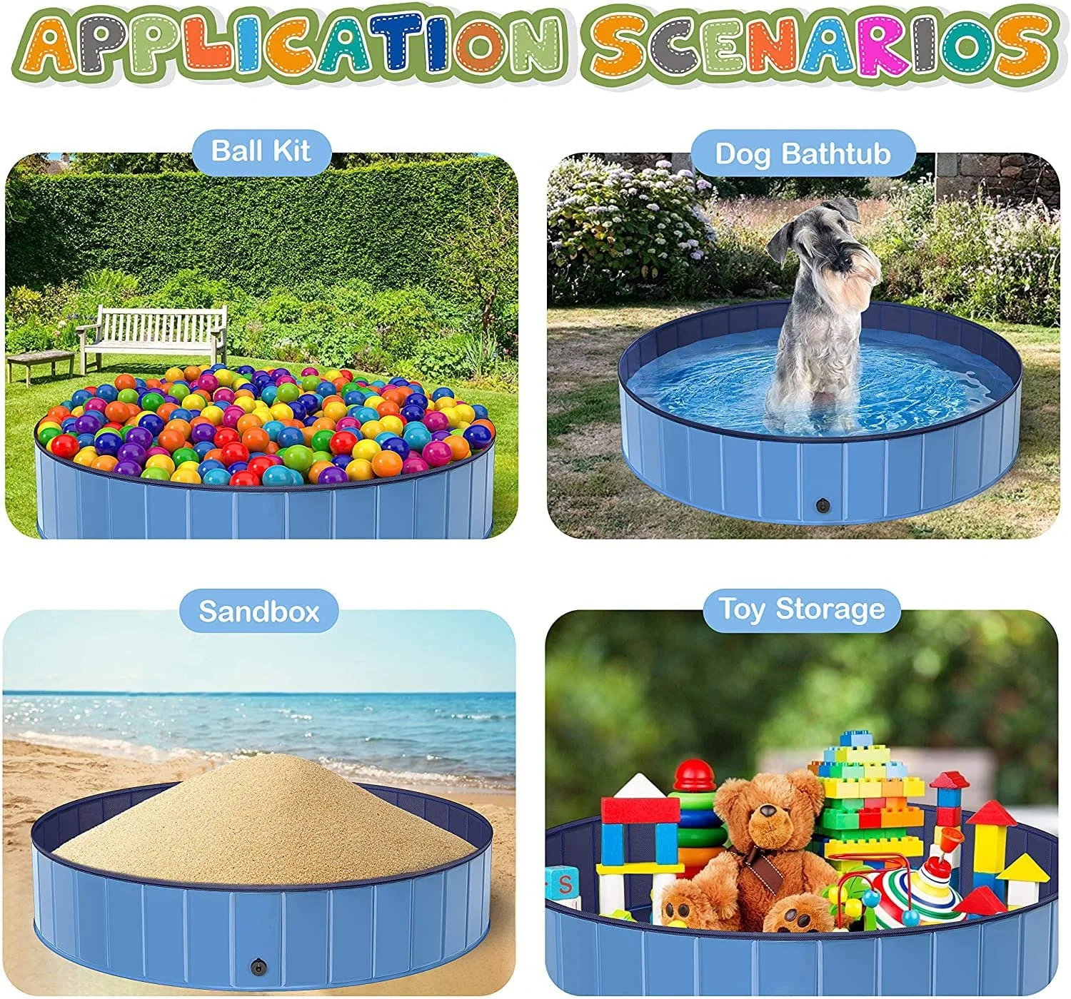 Pet Dog Pool Bath Swimming Tub Kiddie Pool, 48 x 12 inch Collapsible Foldable Portable for Dogs Cats and Kids Blue - Womvr
