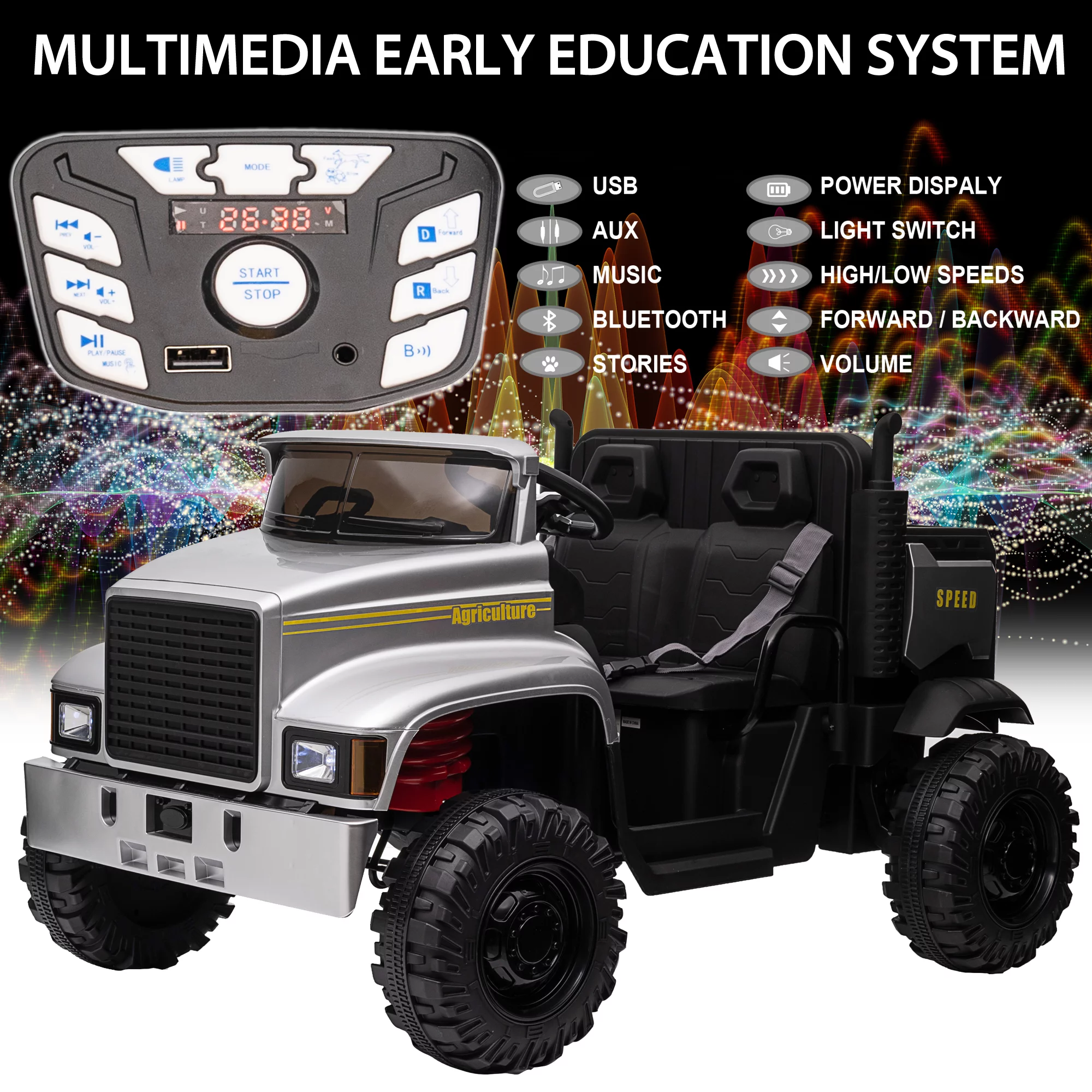 Hikiddo JC222 24V Ride on Toy, Kids Ride On Dump Truck 2 Seater with Remote - Womvr