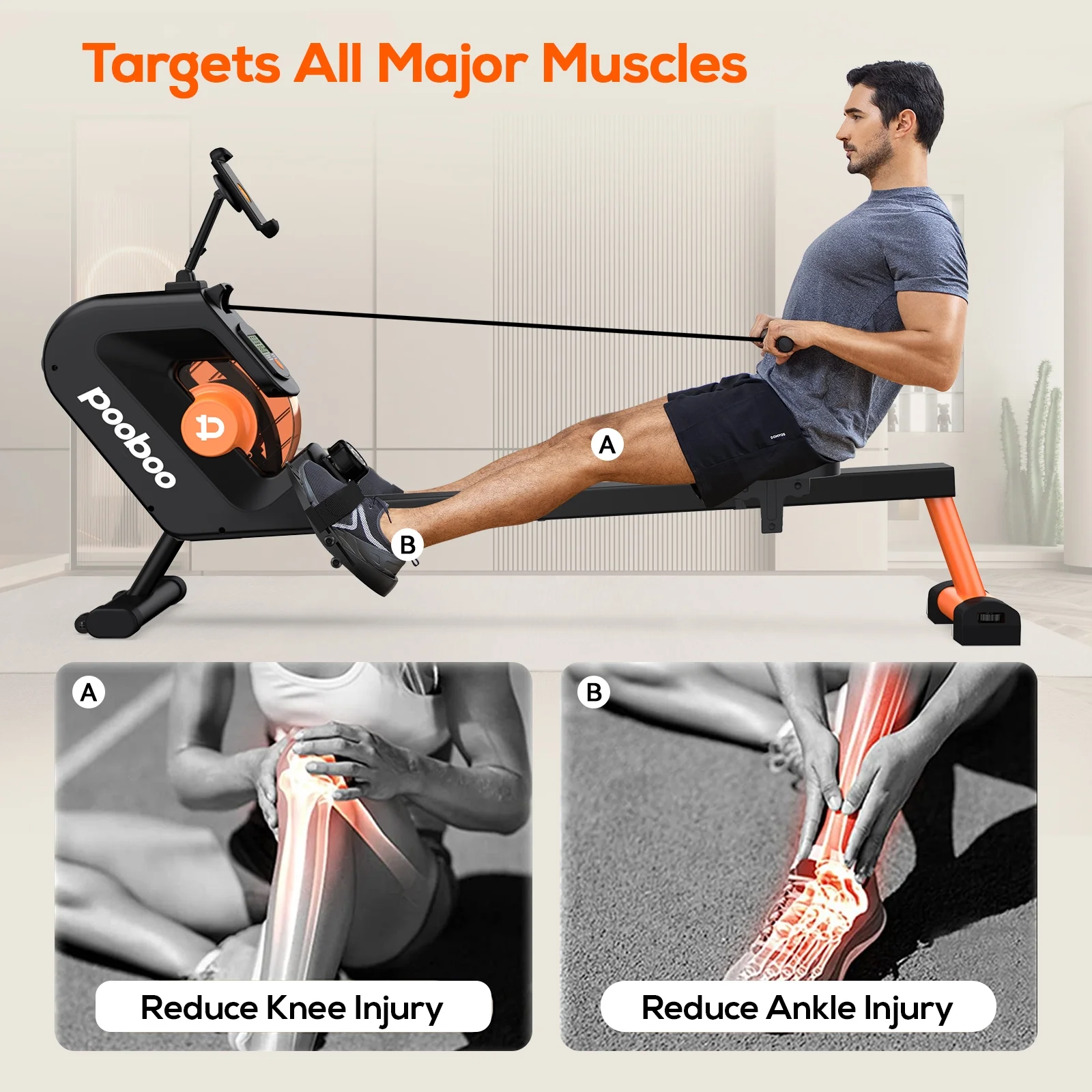 Pooboo 85% Pre-assembled Magnetic Rowing Machines Rower Foldable Build-in Bluetooth 8 Level Resistance Indoor Rower Machines Home Exercise 350lb - Womvr