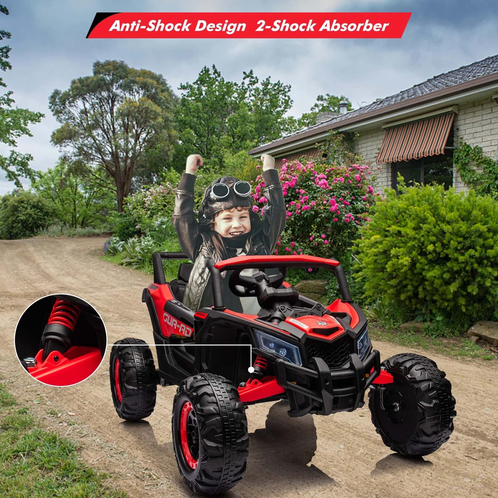 EastVita Ride on UTV Car, 24V Ride on Car Battery Powerd Electric Off-Road UTV Car w/Remote Control, 200W Motor, Spring Suspension, Music, LED Lights, ATV, Red - Womvr