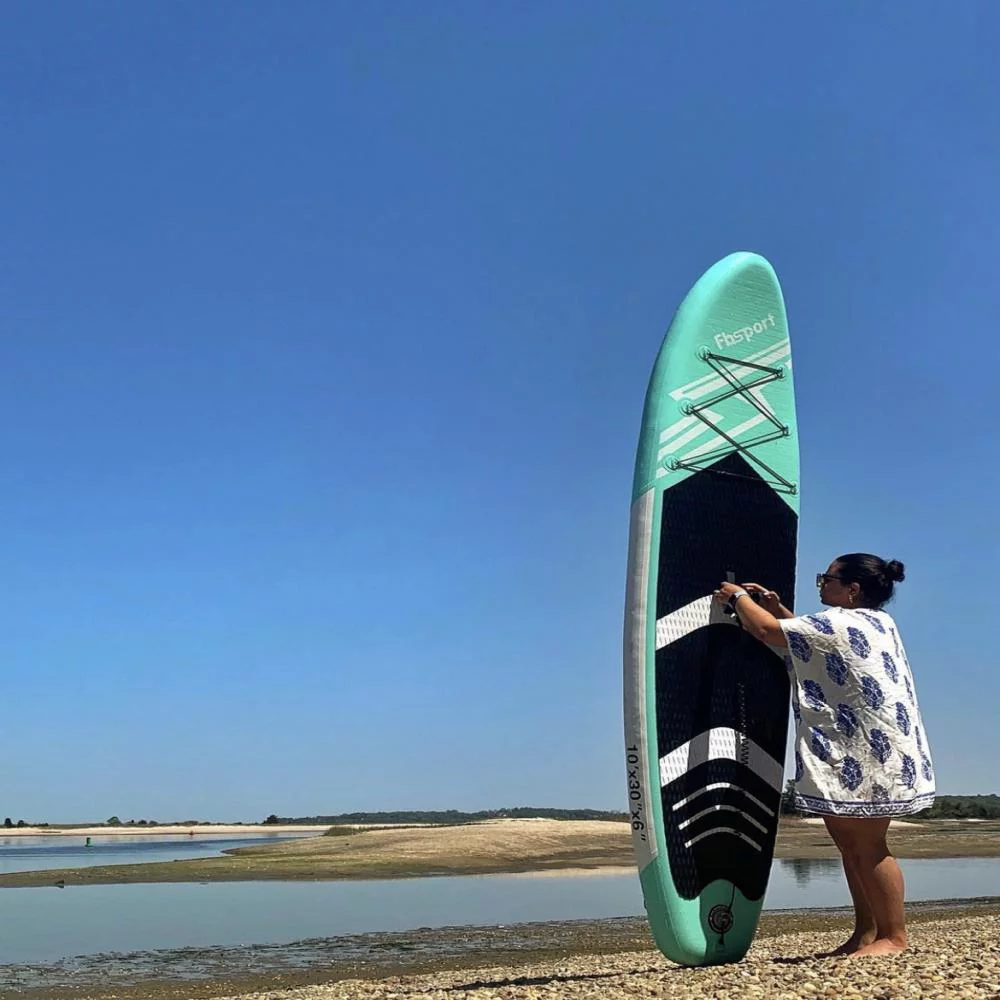 Fbsport 11ft Inflatable Paddle Board SUP, 6'' Thick W/Paddling Fins Pump & Accessories Pack, Green - Womvr