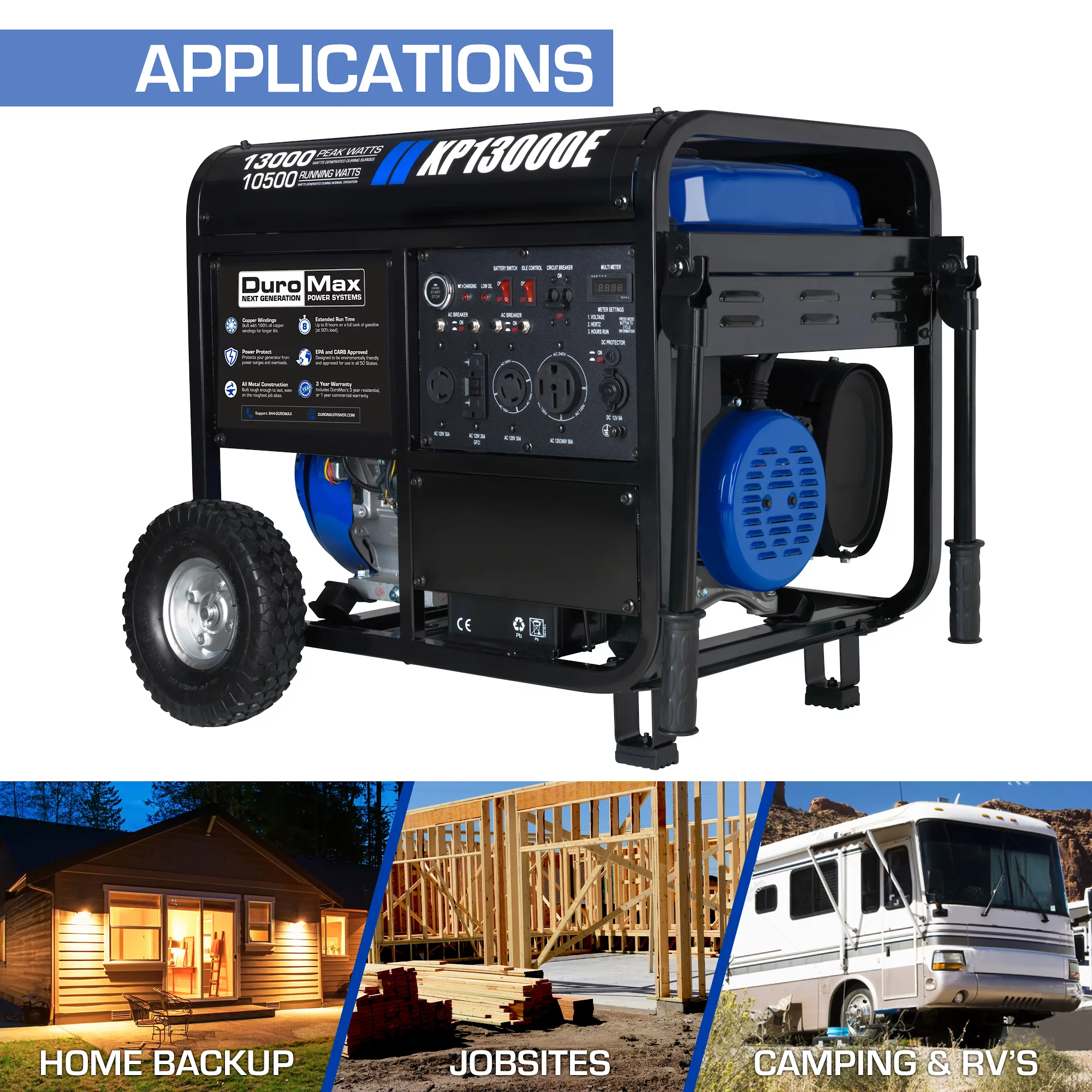 DuroMax XP13000E 13,000 Watt Portable Gas Powered Generator - Womvr