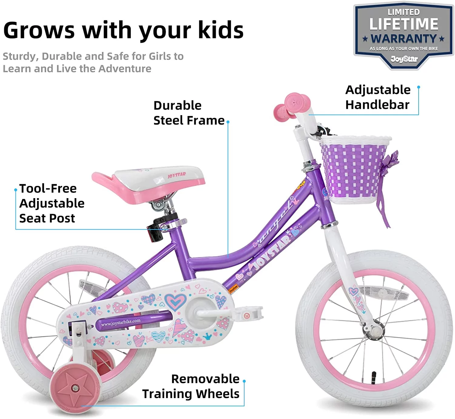 JOYSTAR Angel Girls Bike for Toddlers and Kids Ages 2-9 Years Old, 12 14 16 18 Inch Kids Bike with Training Wheels & Basket, 18 in Girl Bicycle with Handbrake & Kickstand - Womvr