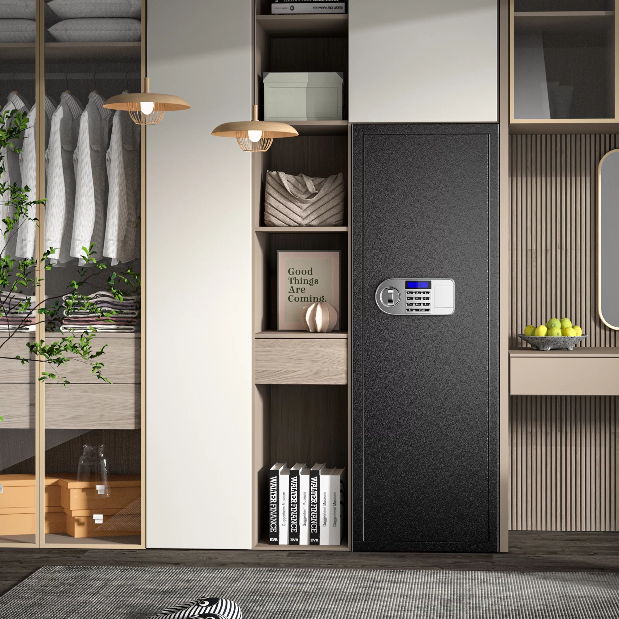 SRWTRCHRY Fingerprint 5-Gun Safe, 2s Quick Access Gun Cabinet with 2 Open Ways, Electronic Storage Cabinet for Rifles, Heavy-Duty Security Cabinet with Removable Shelf, 56''H - Womvr