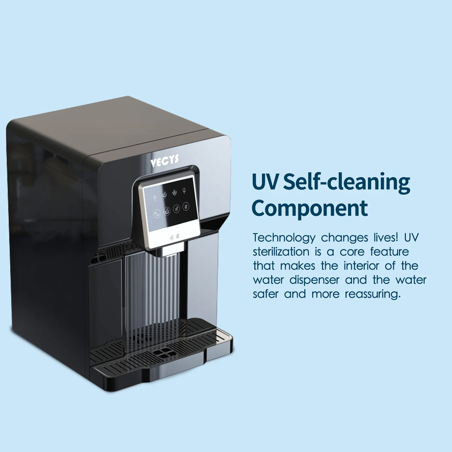 VECYS Water Cooler Dispenser with Built-in Ice Maker, 26LB Daily Ice Production and Refreshing Cold Water for Home and Office Countertop Use (NO Hot Water) - Womvr