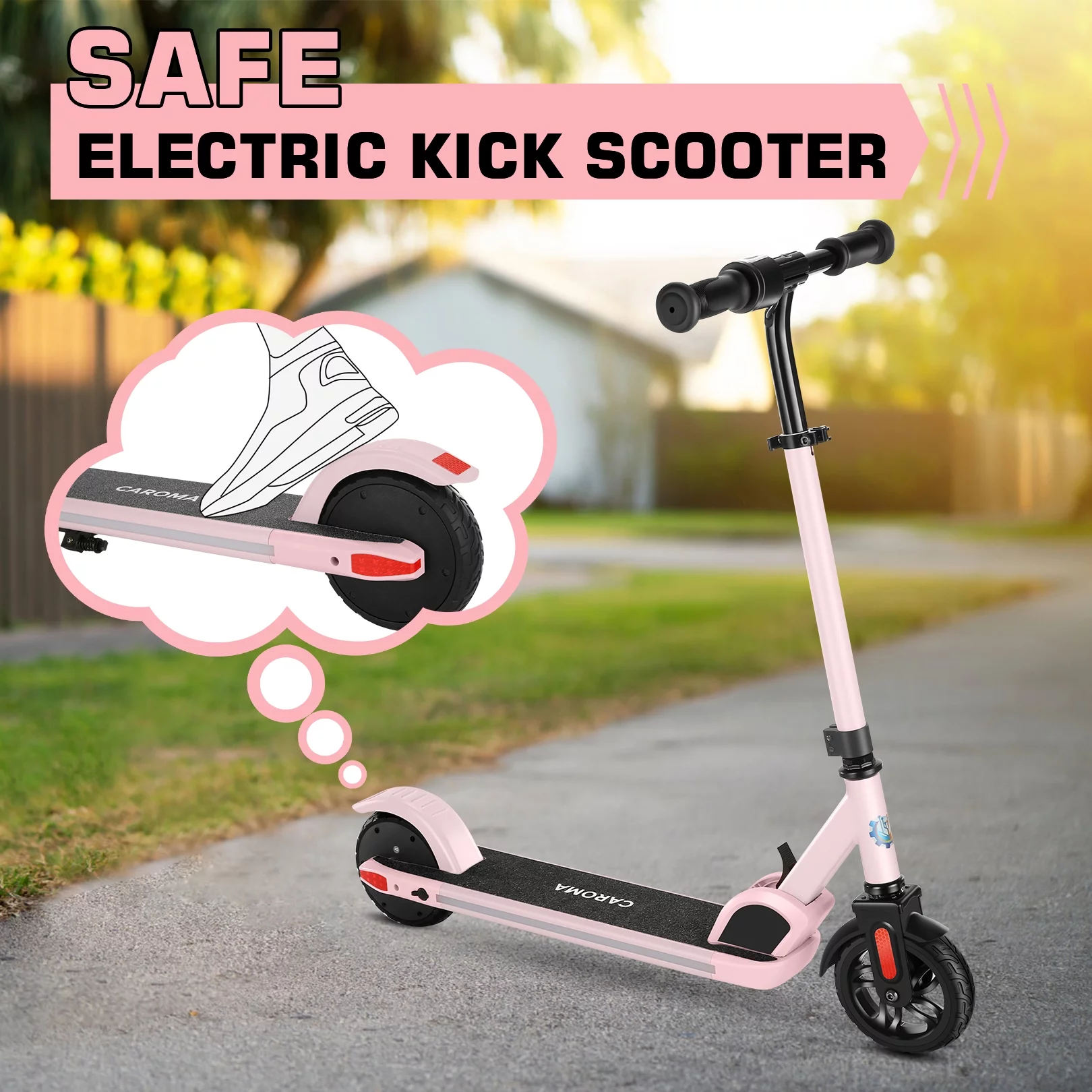 Caroma Kids Electric Scooter, 6+ Boys and Girls Safe Kick Scooter, Adjustable Speed and Handlebar - Womvr