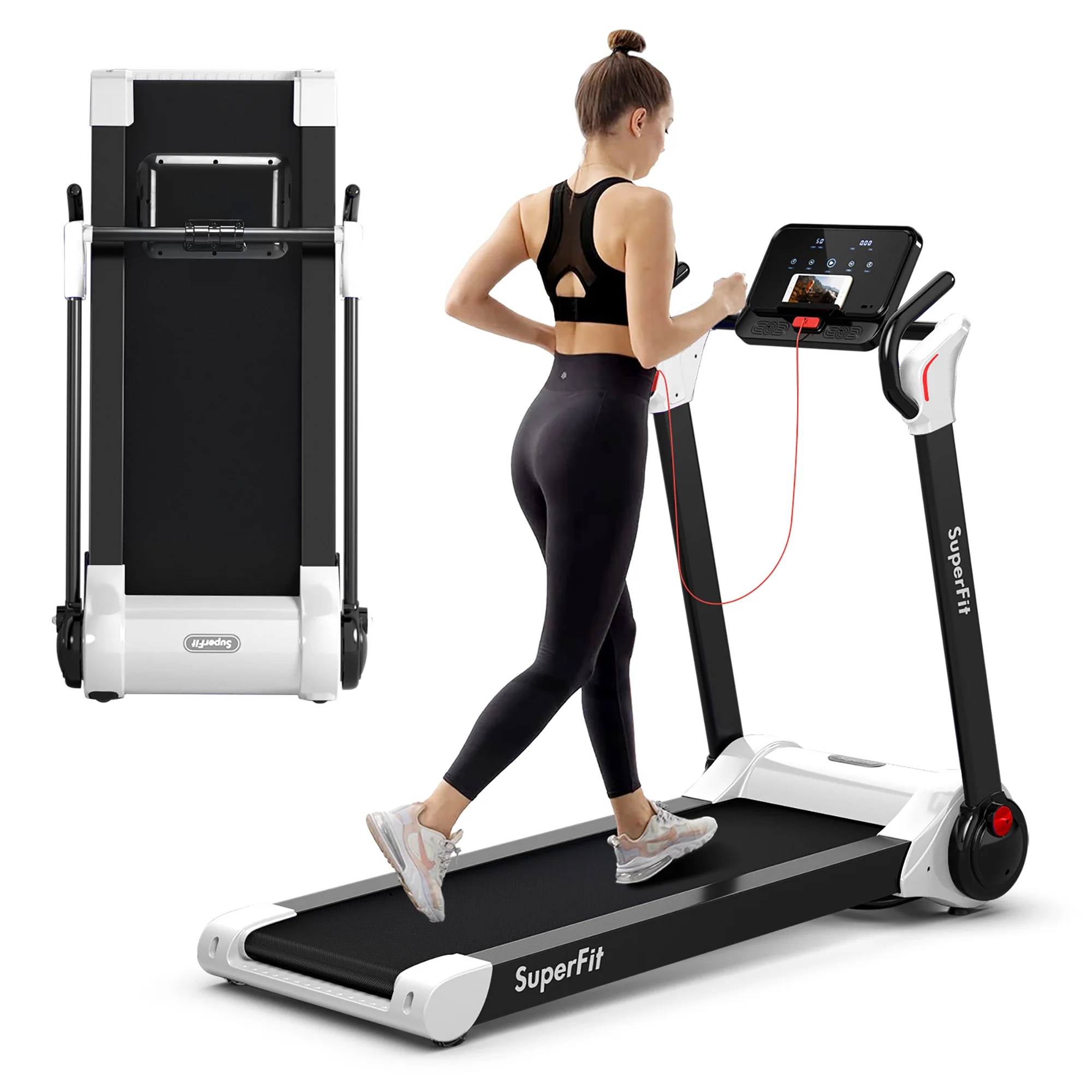 Superfit Folding 2.25HP Electric Treadmill Running Machine APP Control Bluetooth Black - Womvr