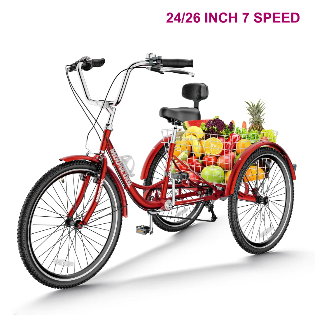 Docred Adult Tricycle 7 Speed 24 Inch Three Wheel Bike Cruiser Trike for Men/Women/Seniors - Womvr