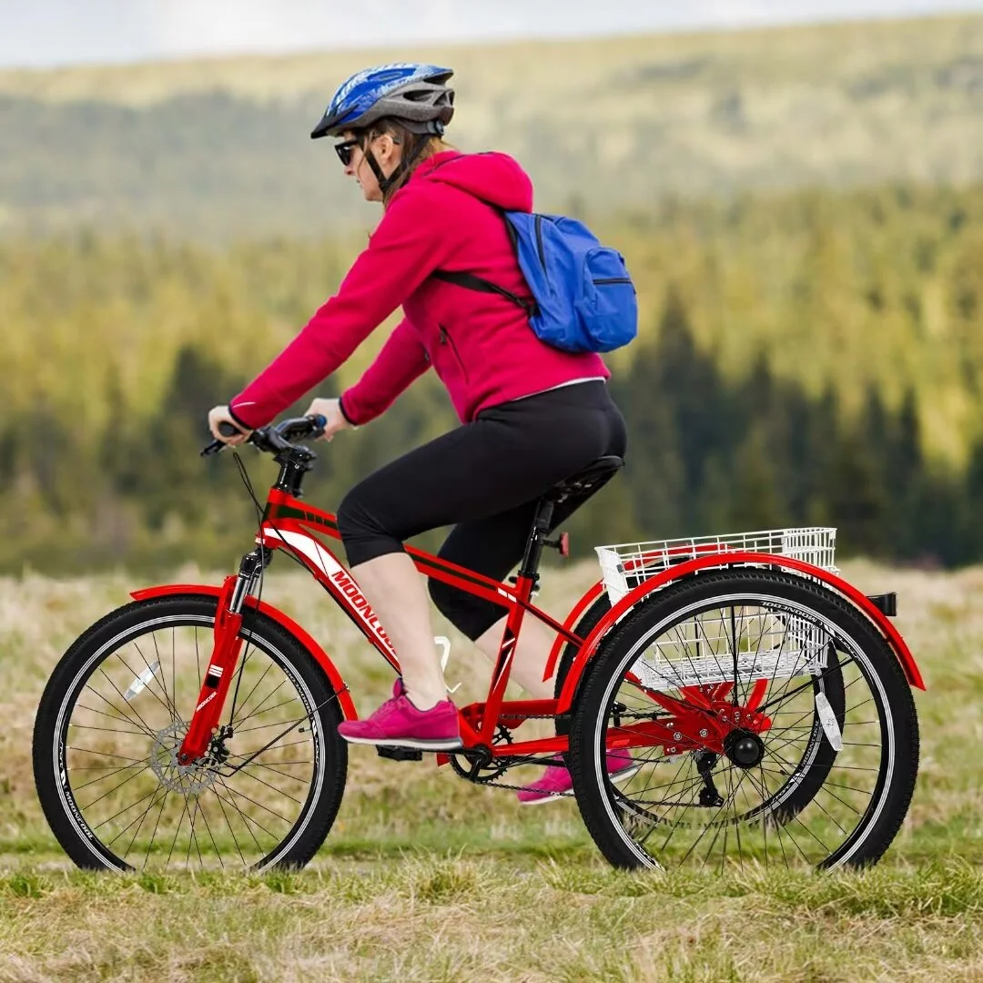 Docred Adult Tricycle, 7 Speed Three Wheel Mountain Bike, 24/26/27.5 inch Adults Trikes ,Load capacity 420 lbs - Womvr