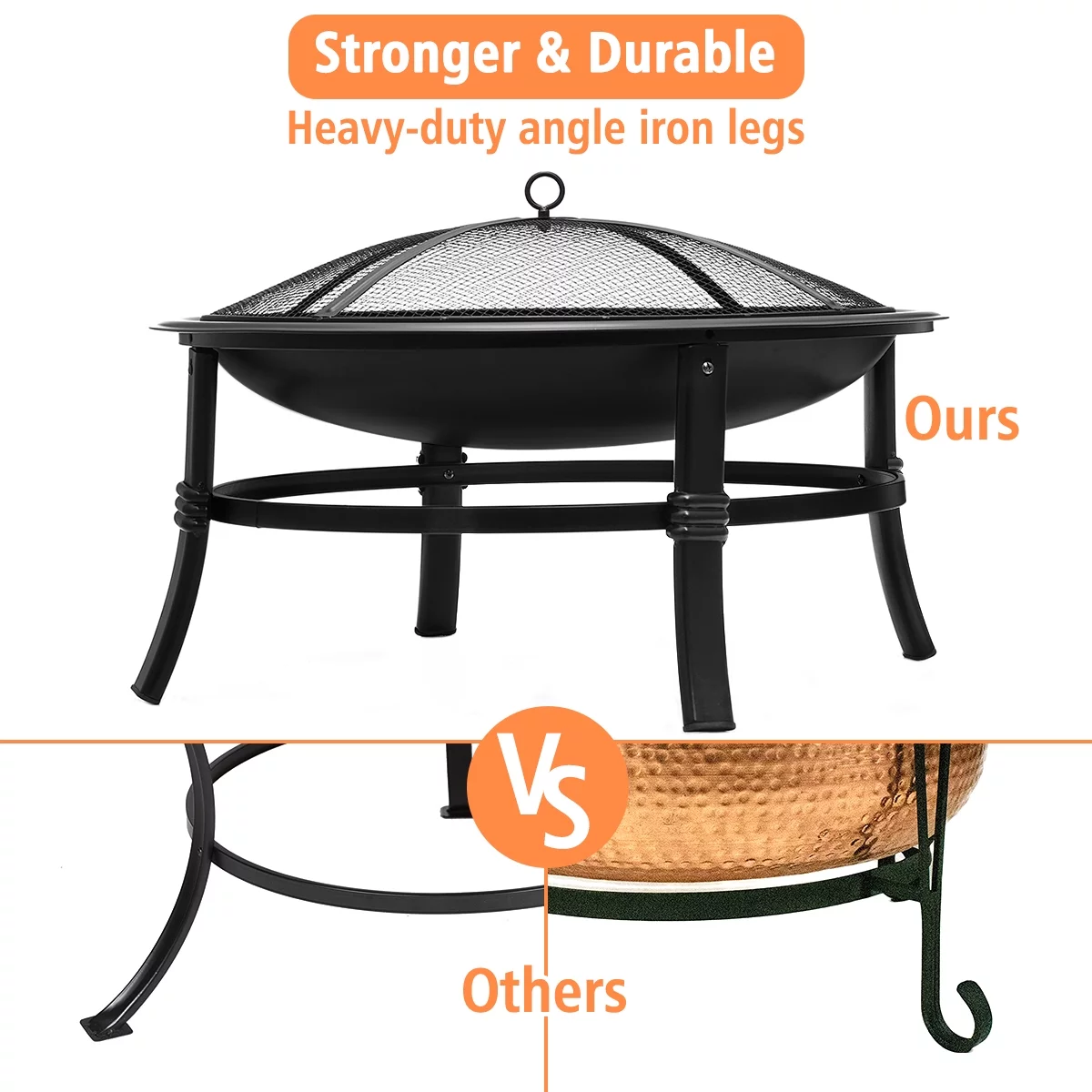 KingSo 22 inch Wood Burning Fire Pit for Camping Picnic Bonfire Patio Outside Backyard Garden Small Bonfire Pit Steel Firepit Bowl with Spark Screen, Log Grate, Poker - Womvr