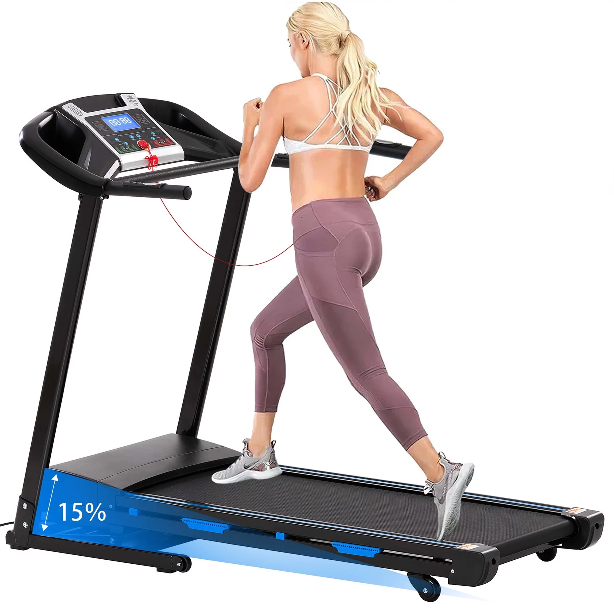 Aukfa 3.5 HP Folding Treadmill with Incline for Home Office Workout, 300 lbs+ Capacity, Green - Womvr
