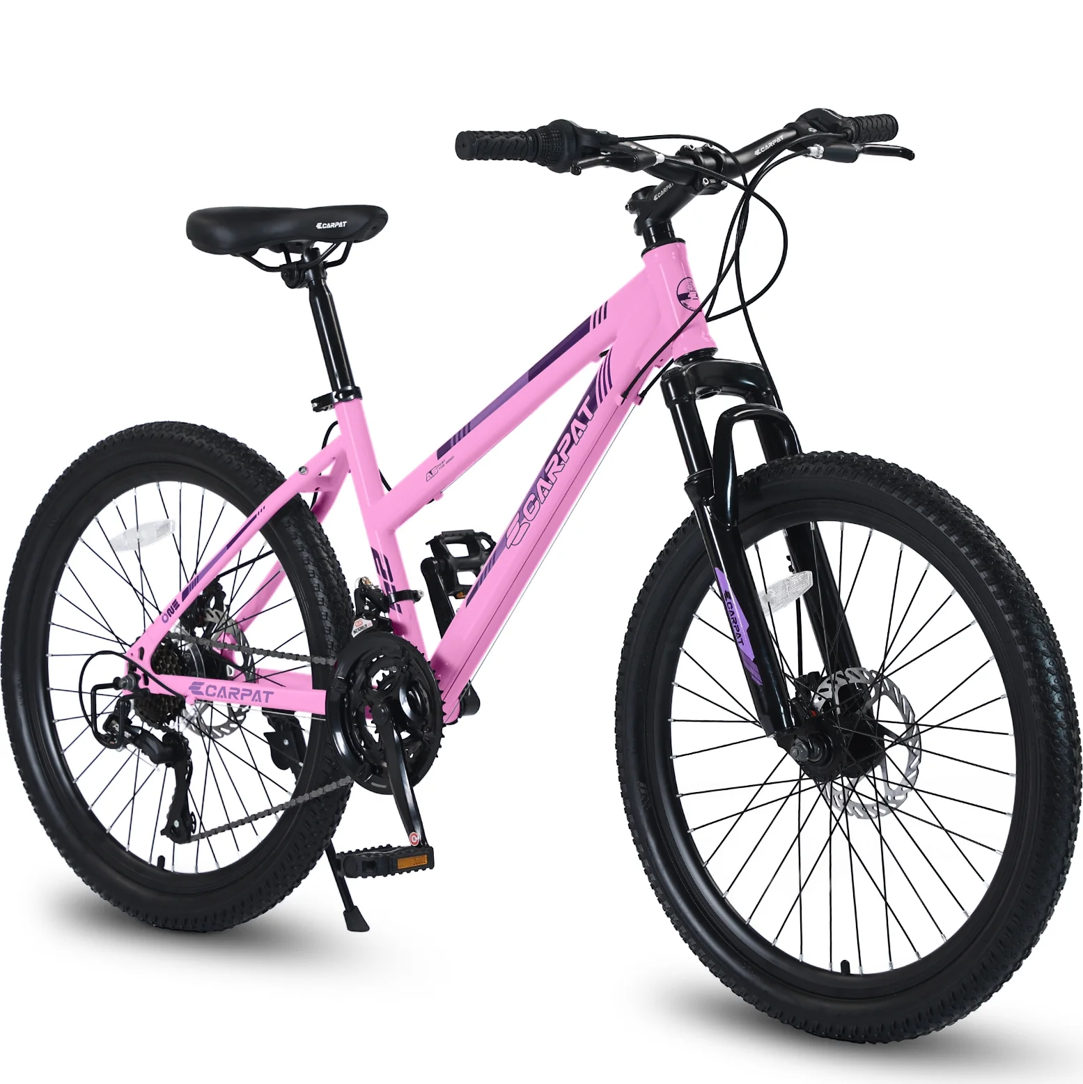 Mountain Bike for Boys Girls, 24 inch Kids Mountian Bike with Disc Brakes & 21 Speed, White - Womvr