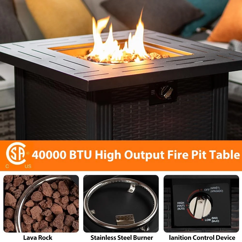 2-in-1 Propane Fire Pit Table, Outdoor Table with Fire Pit, 28