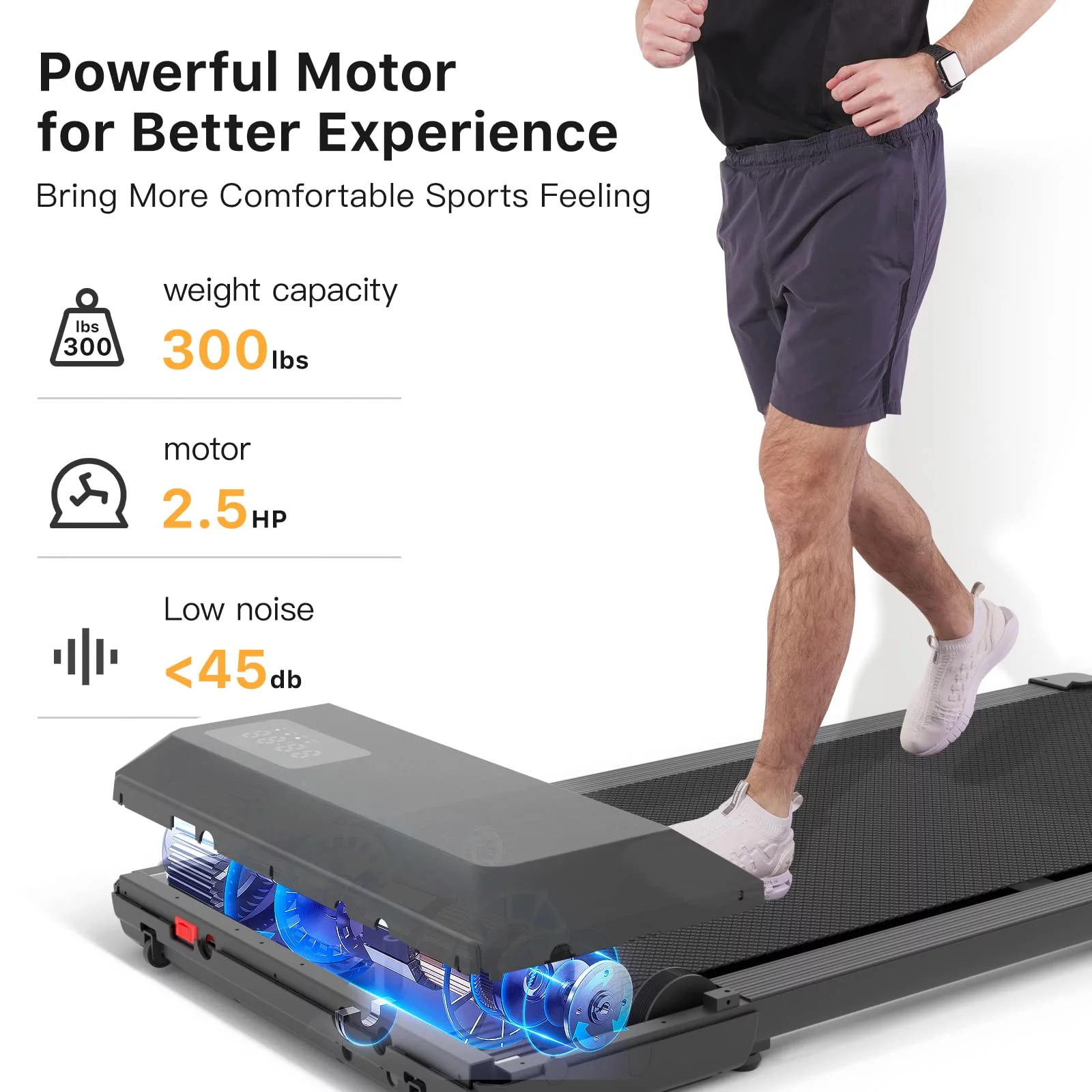 Superun 2.5Hp Walking Pad, 35.5*15.5 Walking Area 2 in 1 Under Desk Treadmill,300lb Walking Treadmill with Remote Control and LED Display, Quiet, Compact & Small Treadmill for Home & Office (White) - Womvr