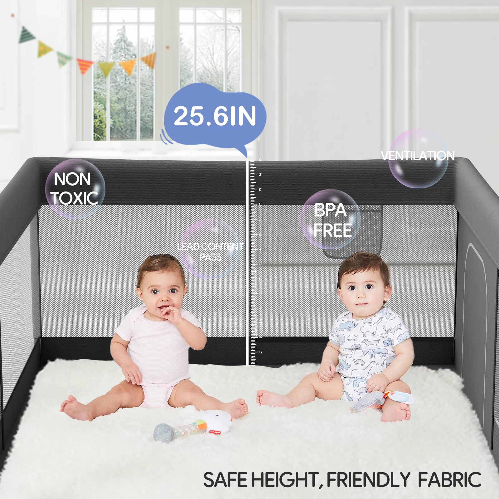 Pkinoicy 47x47inch Play Pen with Mat for Babies and Toddlers, Playpen with Mat, Baby Playpen with Mat, mall Baby Playpen with Mat - Womvr