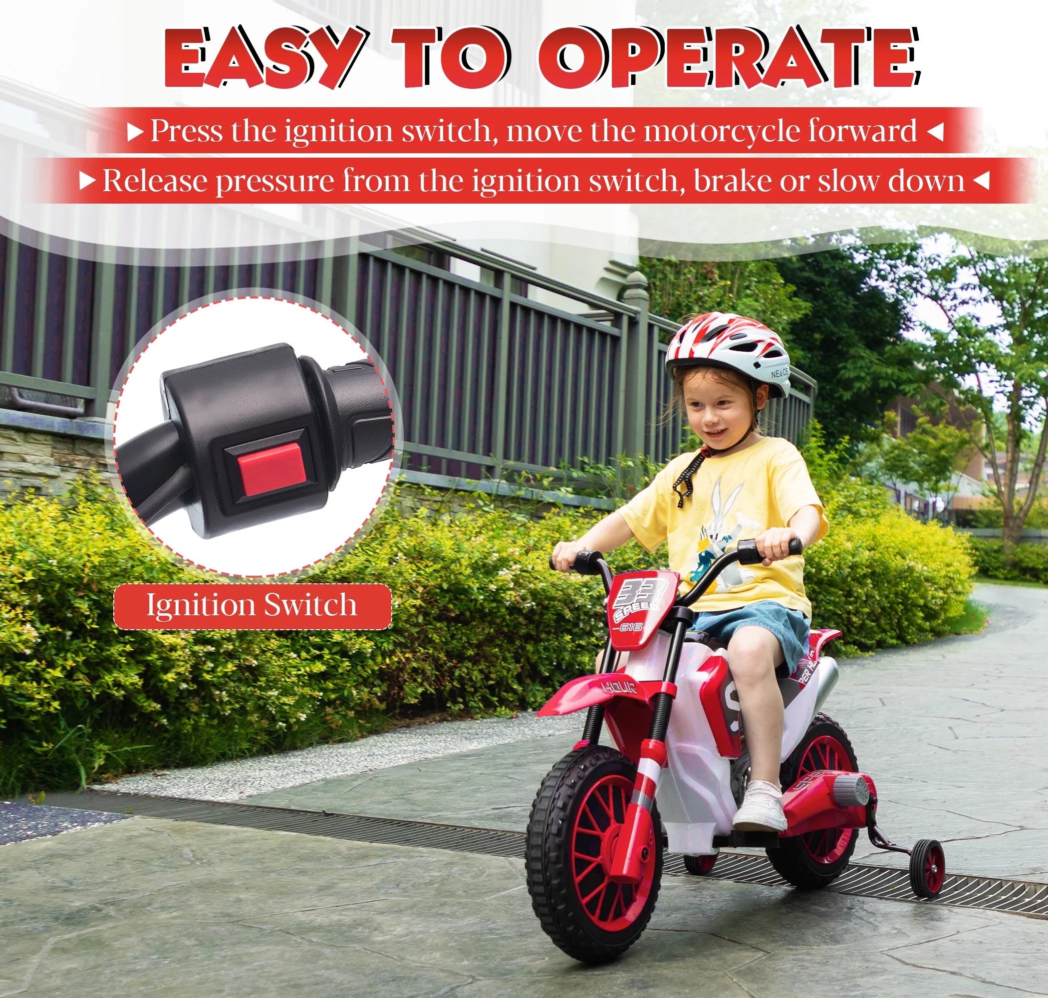 TOBBI 12V Kids Motorcycle off- Road Ride on Dirt Bike W/ Training Wheels, Age 3-8 Toddlers, Green - Womvr