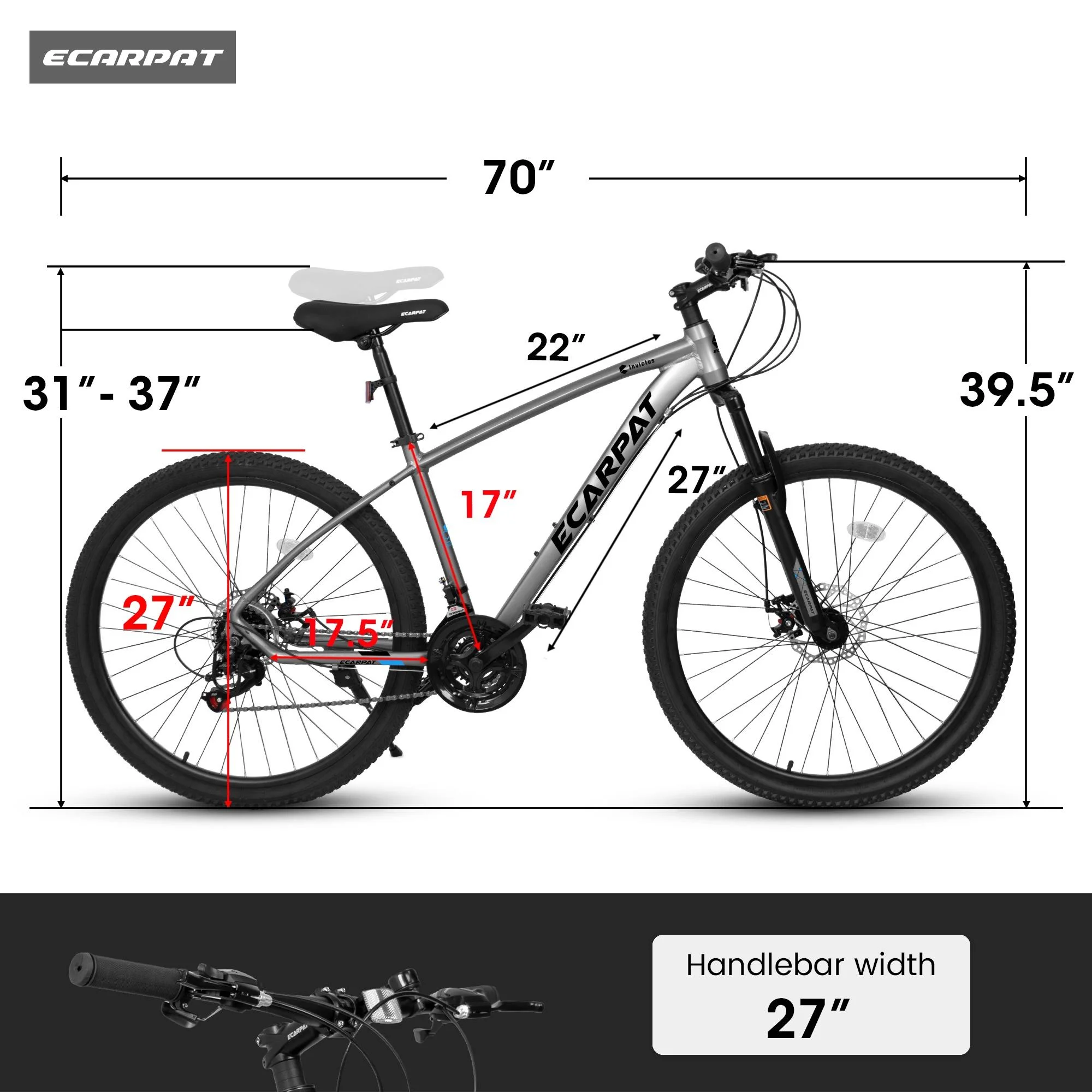 24 inch Mountain Bike, Shimano 21 Speed Drive, Dual Disc Brake, Front Suspension MTB For Boy Girl - Womvr
