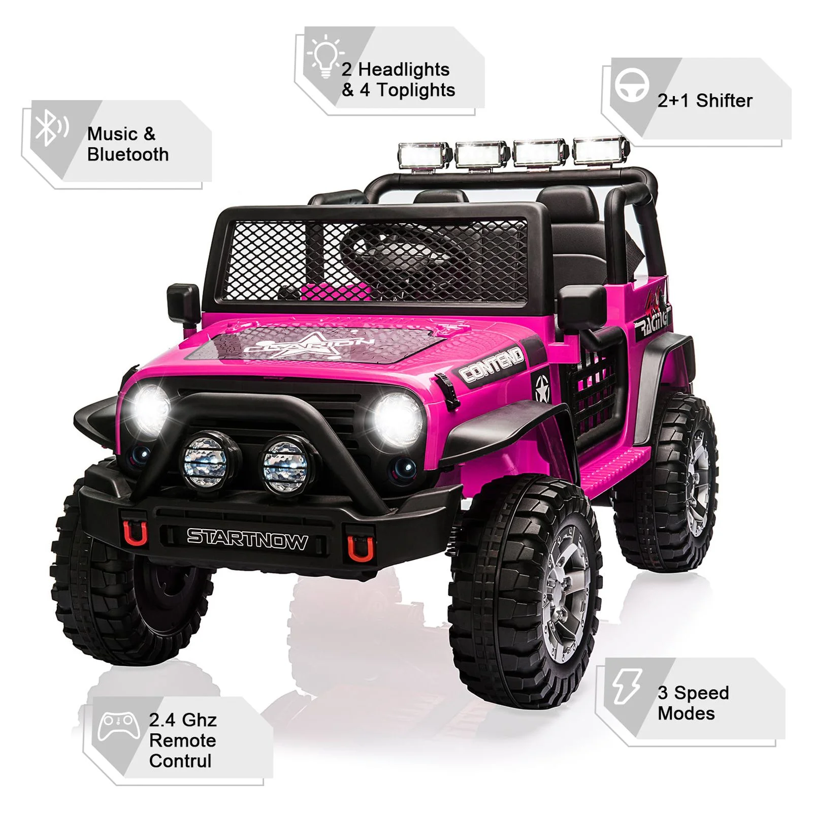 CAIDI 12 V Kids Ride On Truck, 2-Seater Battery Powered Toy Car w/ Remote Control, Spring Suspension, Bluetooth, LED Lights - Womvr