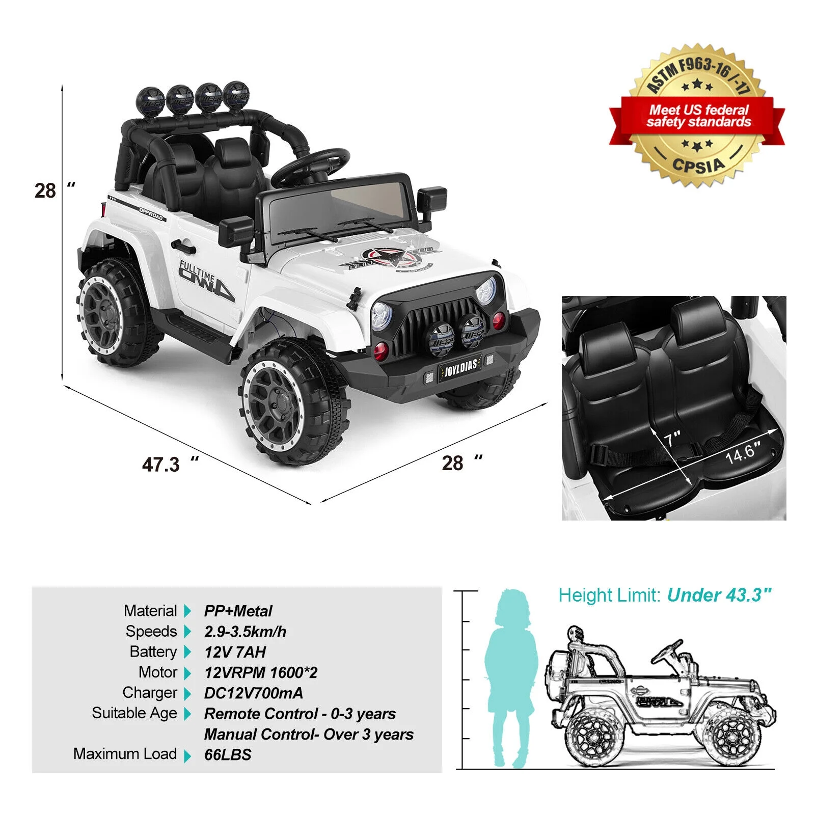 JOYLDIAS 12V Kids Ride on Truck Electric Car with DIY Stickers, Bluetooth, Remote Control, MP3 Player, LED Lights (Pink) - Womvr