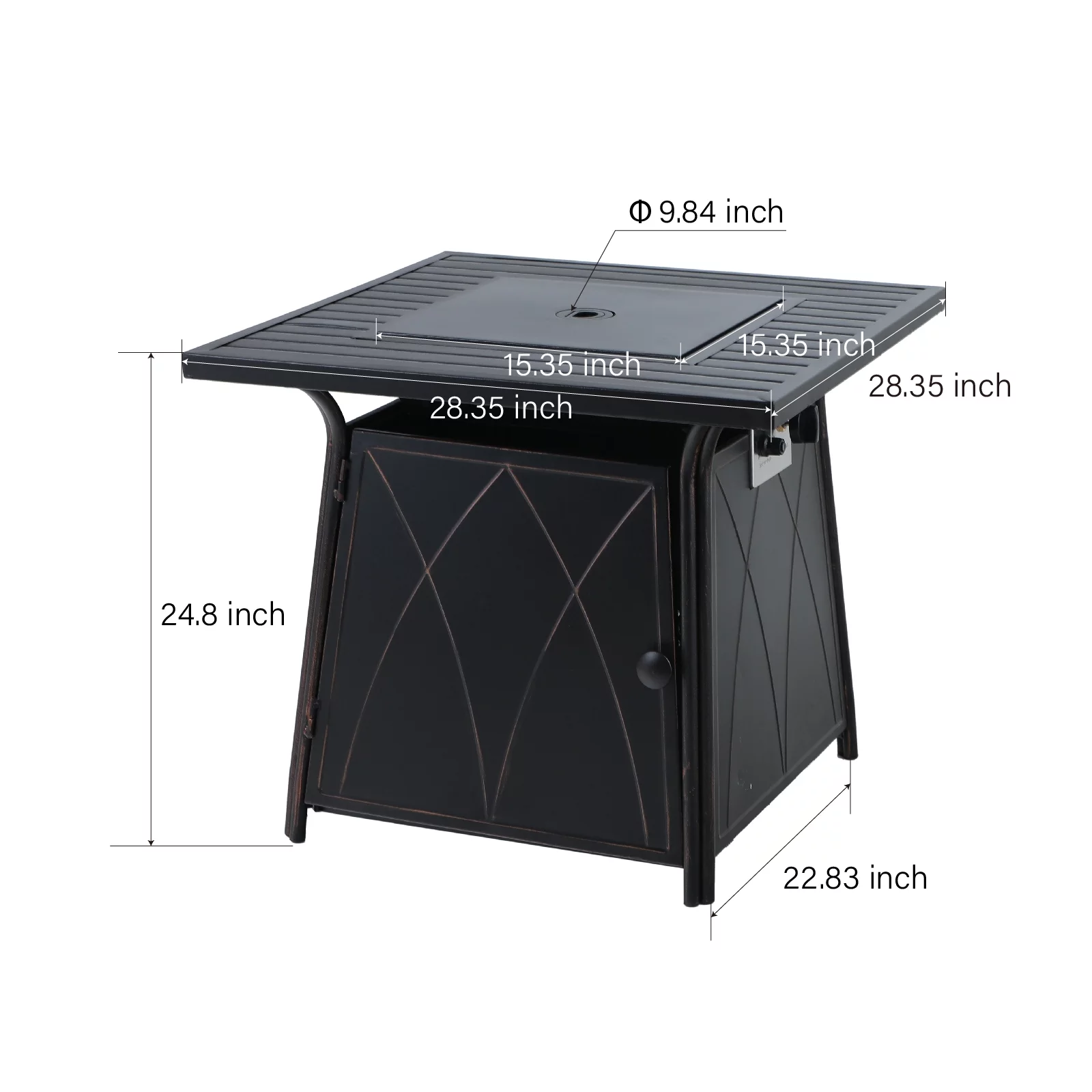 MF Studio 28'' Gas Fire Pit Table with 50,000 BTU Heat Output & Blue Fire Glass, Black - Womvr