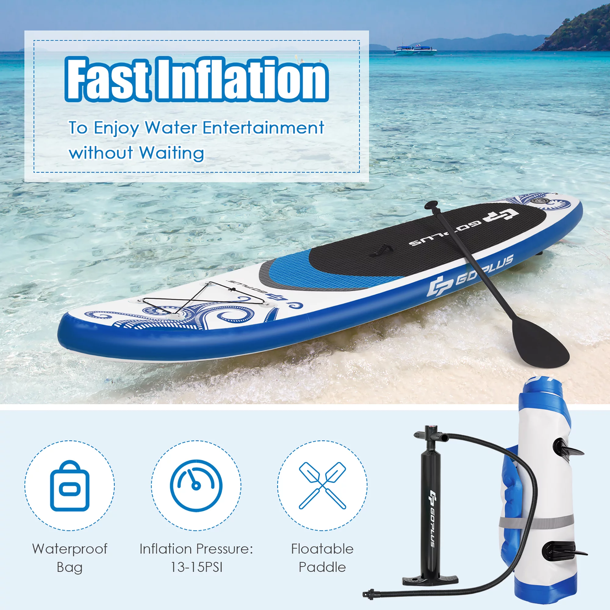 Goplus 11' Inflatable Stand Up Paddle Board 6.5” Thick SUP with Premium Accessorie Blue - Womvr