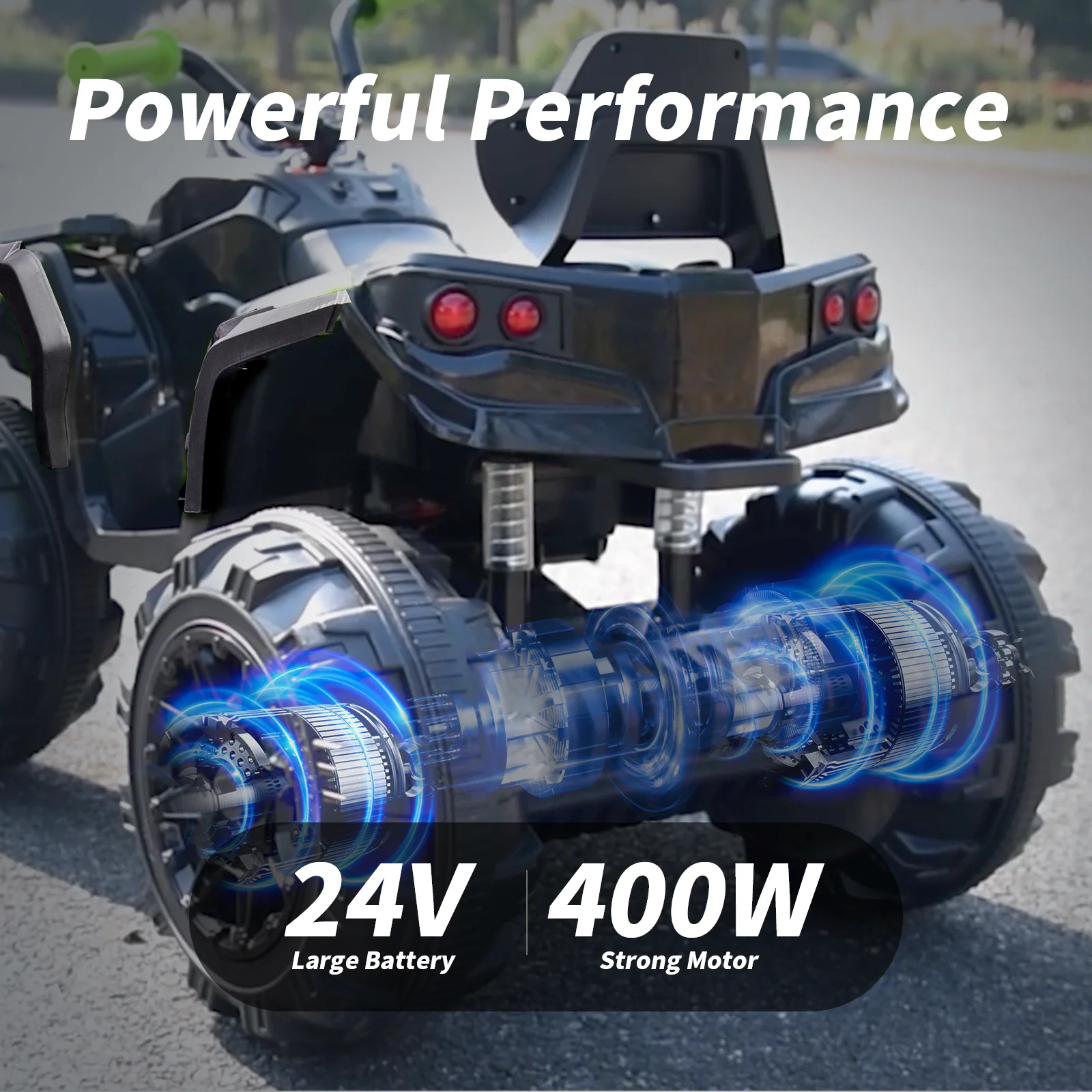 Hikiddo Kids ATV 4 Wheeler, 24V Kids Ride on Toy for Big Kid w/Bluetooth, 400W Motor - Green - Womvr