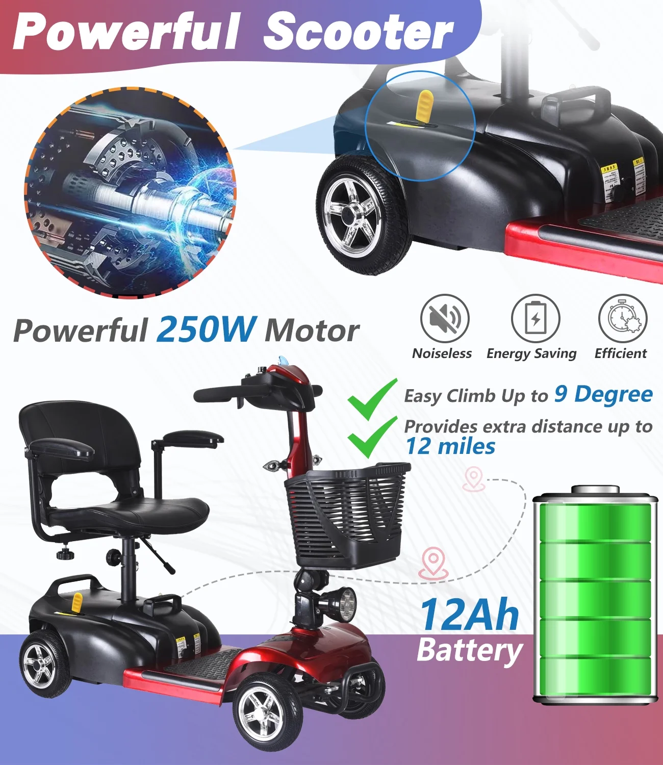 4 Wheel Mobility Scooter, Electric Powered Mobile Scooters - Womvr