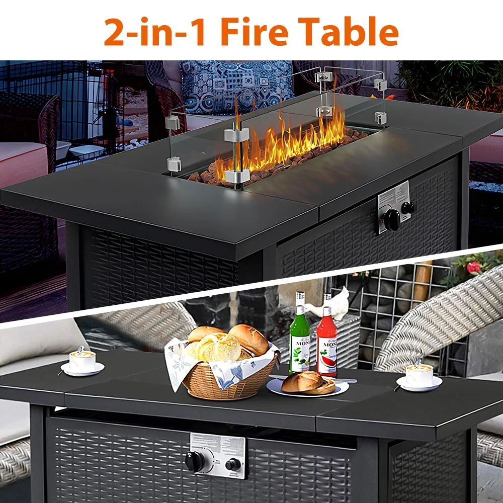 SEGMART 43'' Propane Fire Pit, 50,000 BTU Auto-Ignition Gas Fire Pit Table, Outdoor Fire Tables with Rain Cover, Lid and Tempered Glass Wind Guard for Outside, Garden, Backyard - Womvr