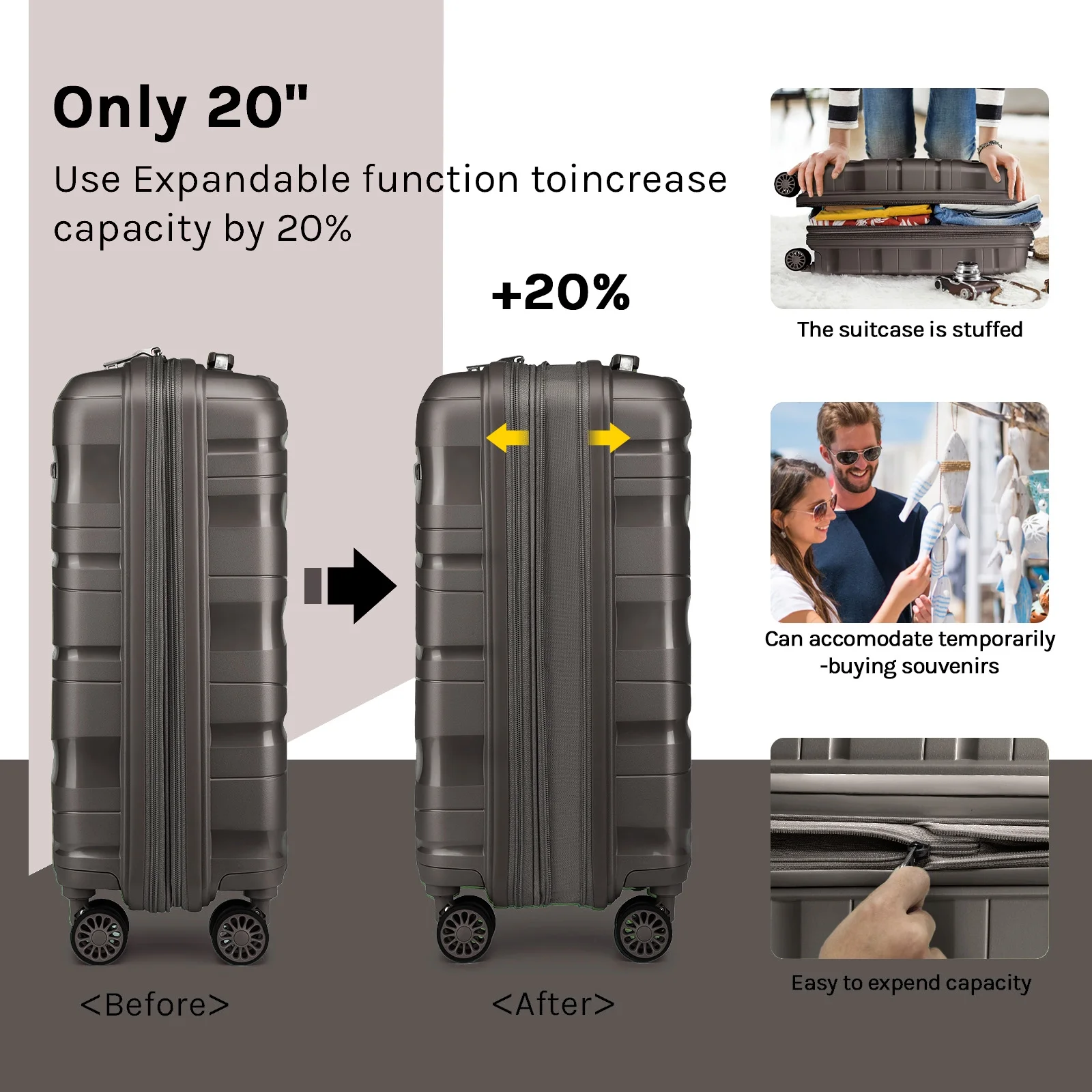 Melalenia - 5 Luggage Sets PP Hardside Spinner Luggage - ��Expandable Carry-on Suitcase20