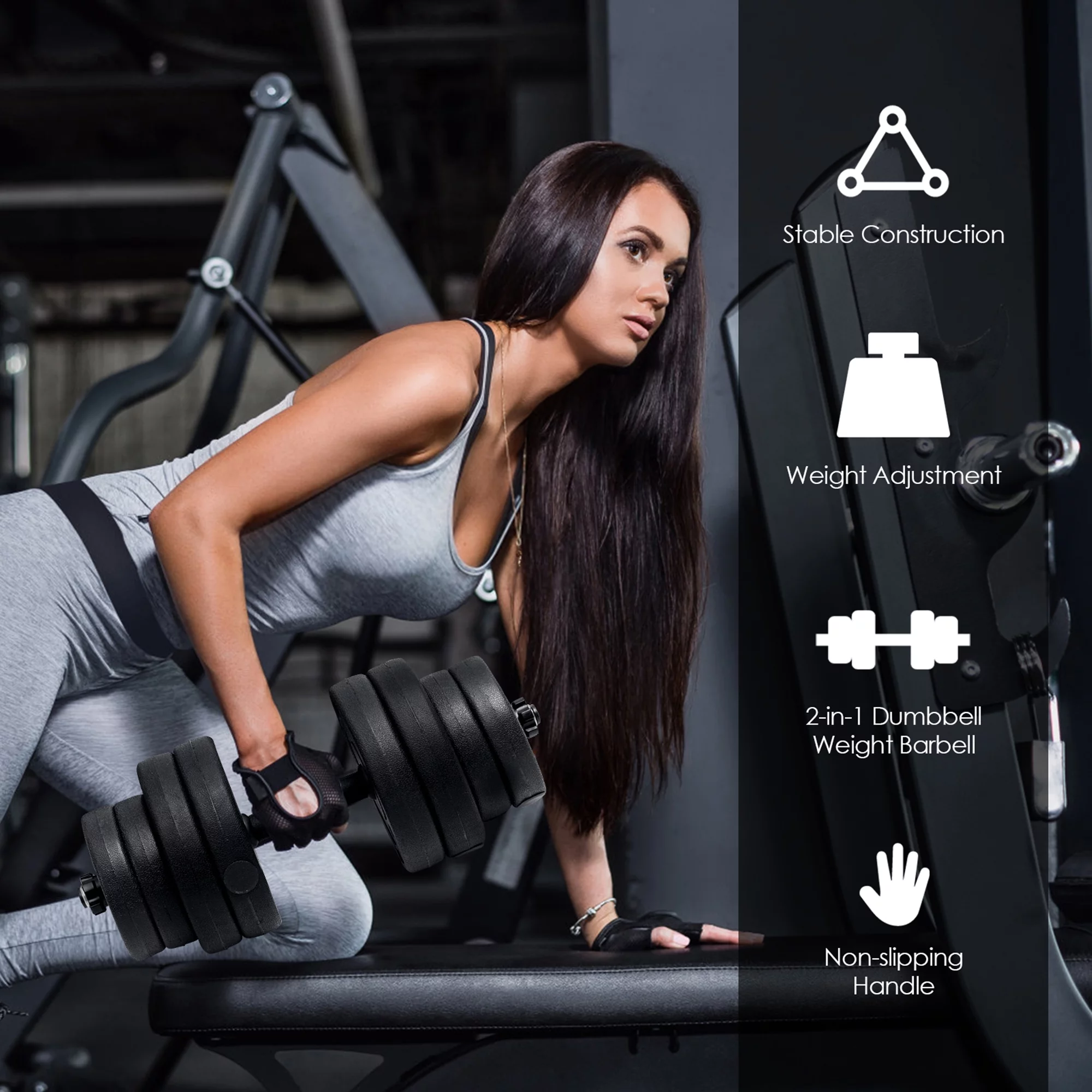 Gymax 66Lbs 2 in 1 Adjustable Dumbbell Set Strength Training Set Home Gym Exercise - Womvr