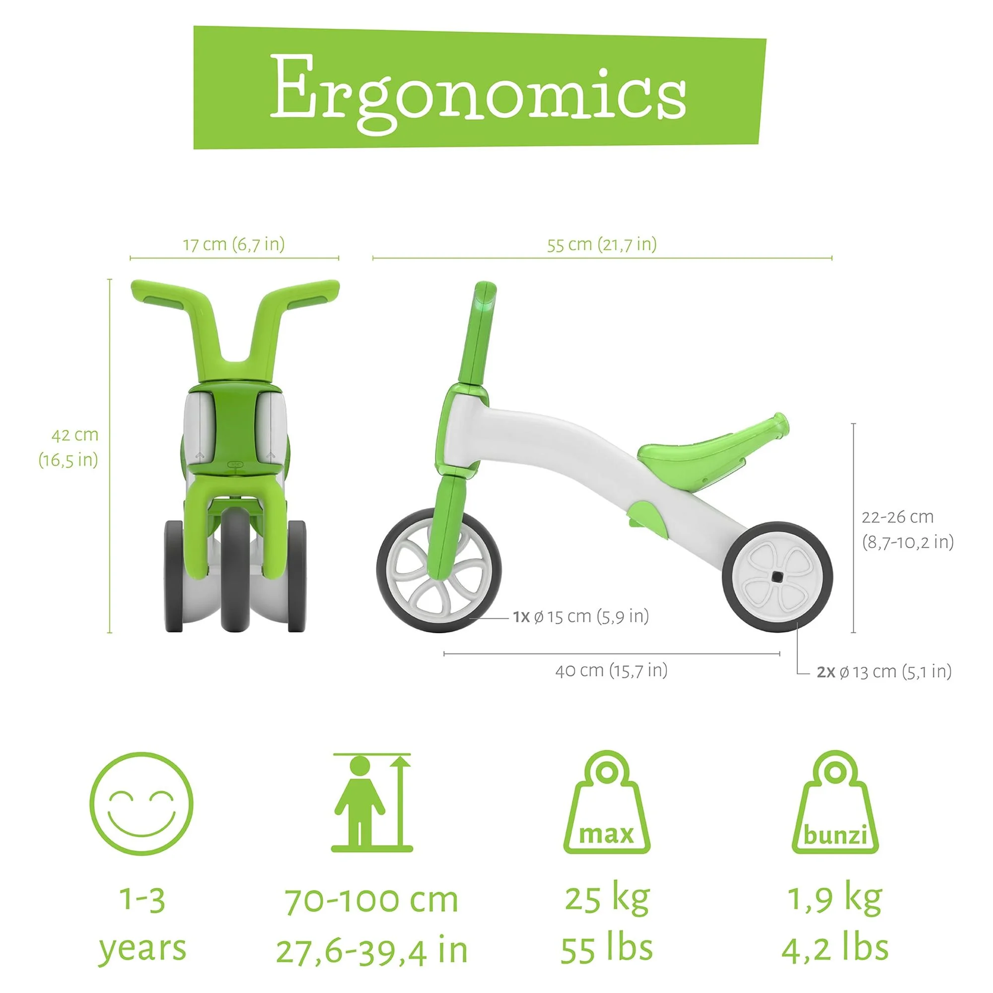 Chillafish Bunzi Gradual Balance Bike and Tricycle,6 inches, 2-in-1 Ride on Toy for 1-3 Years Old, Silent Non-Marking Wheels, Lime - Womvr