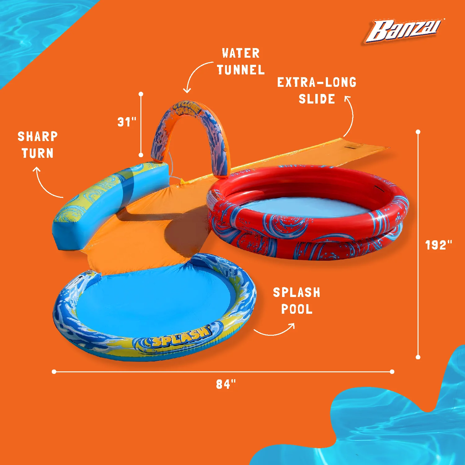 Banzai Cyclone Splash Park Inflatable w/ Sprinkling Slide & Water Aqua Pool - Womvr