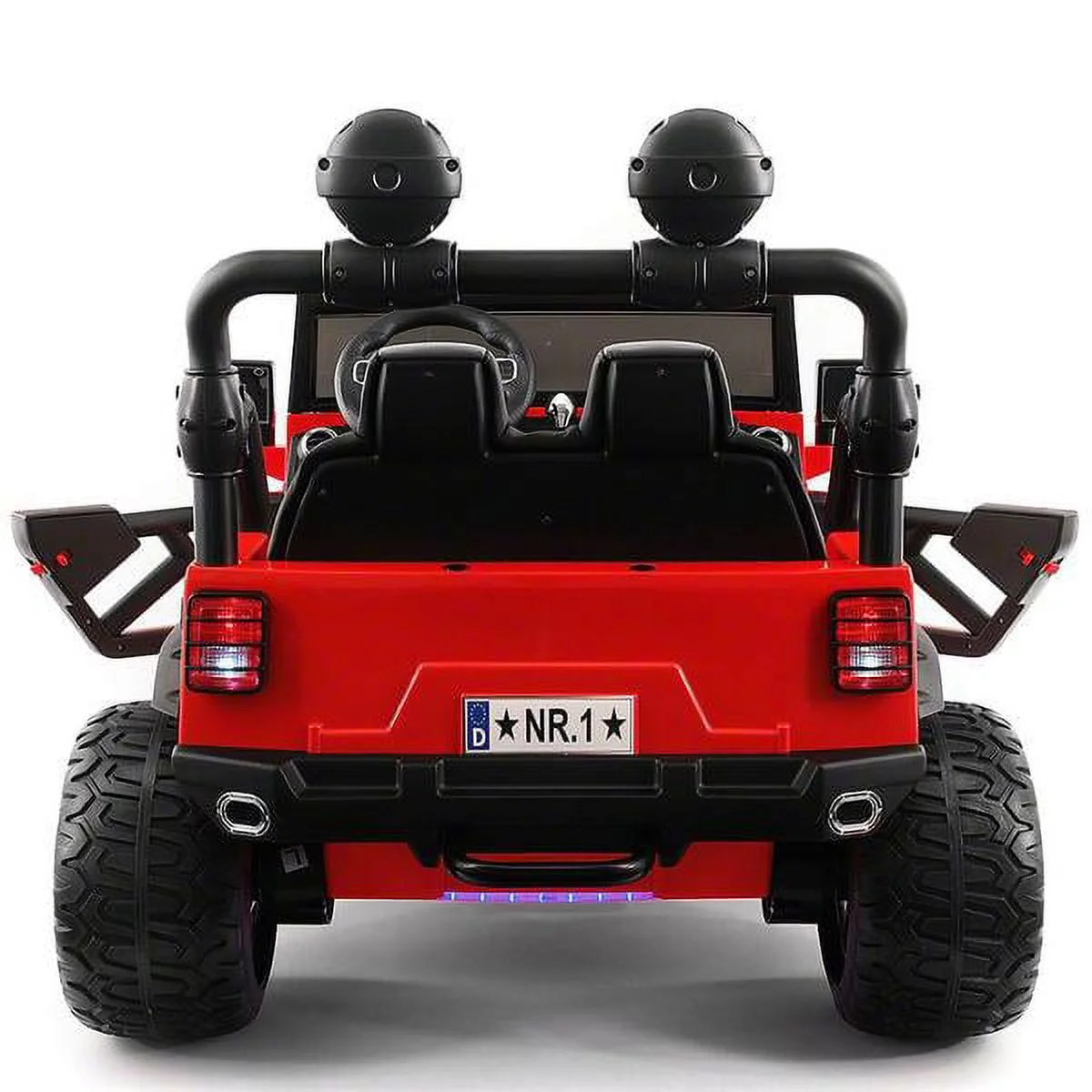Two (2) Seater 24V Ride On Kids Car Truck with Remote Large Battery Licensed Kid Car to Drive 3 Speeds, Leather Seat, MP3 Music by Bluetooth, FM Radio, Rubber Tires - Womvr