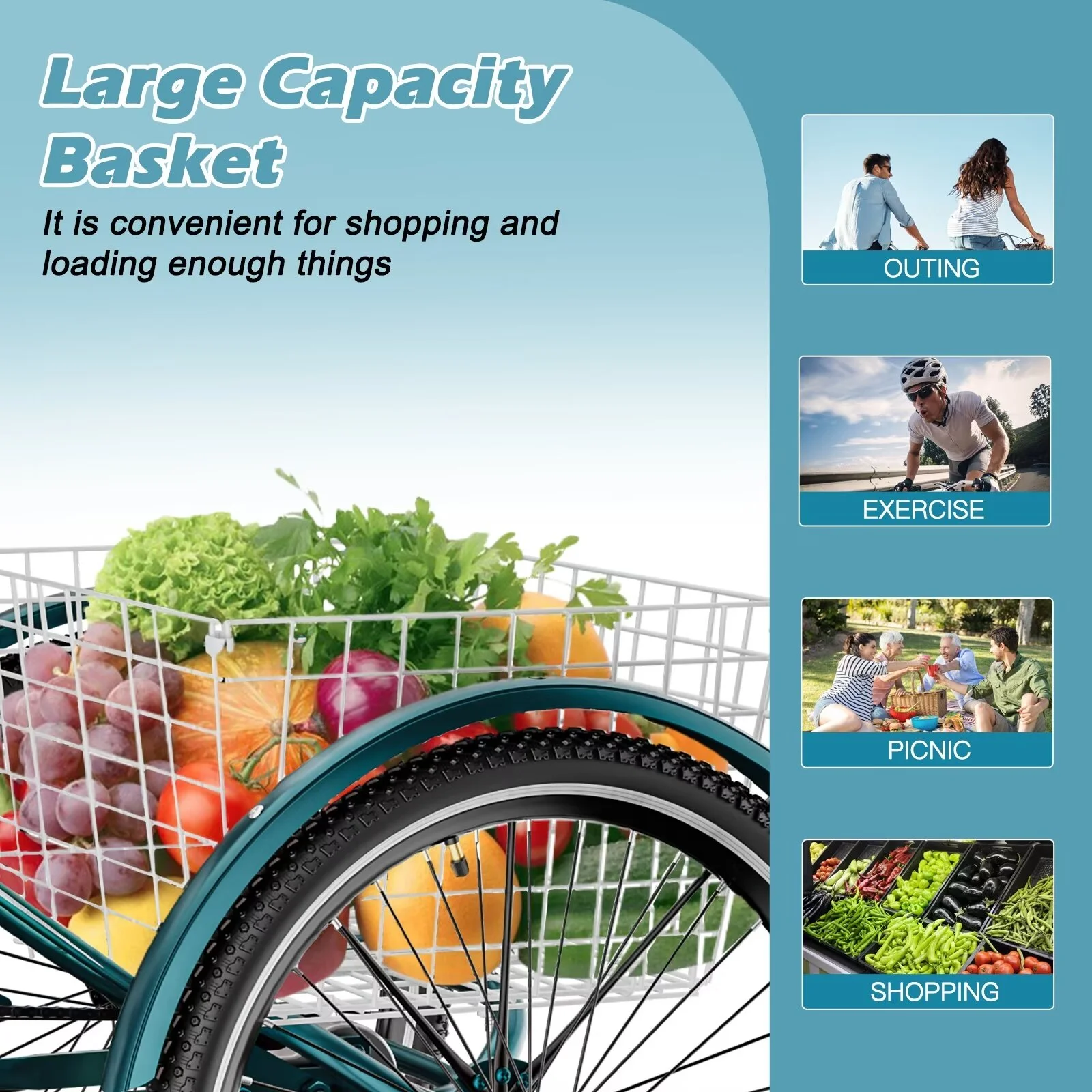 MOPHOTO 20/24/26 inch Adult Tricycle Folding 3 Wheel Cruiser Bikes 7 Speed, Portable and Foldable Trikes with Cargo Basket for Men & Women Outdoor Cycling, Purple - Womvr