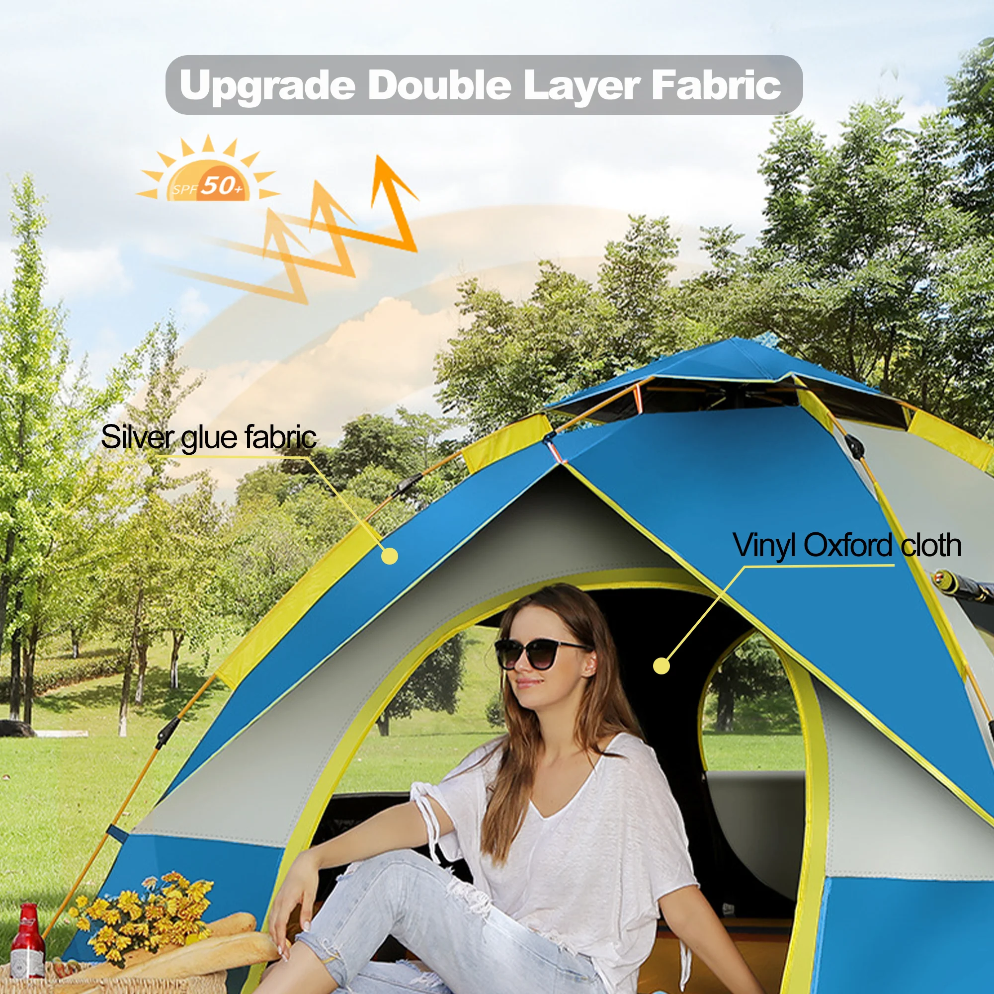 Camping Tent, 4-Person Instant Pop Up Tent with Moisture Proof Mat, Lightweight, Easy Set Up, Foldable, Waterproof, Windproof - Womvr